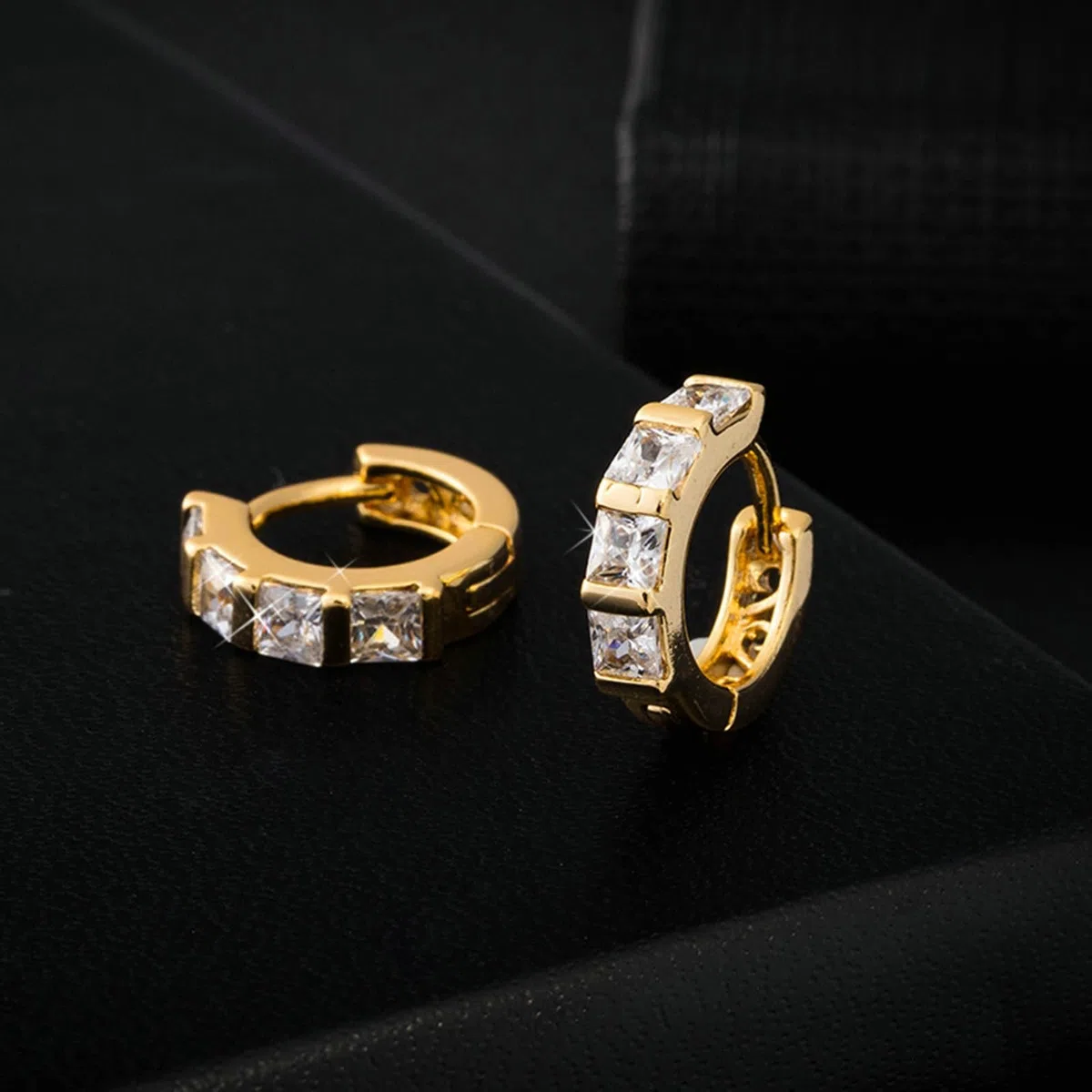 Pendientes de aro para mujer de oro 585, pendientes de mujer con círculo cuadrado de moissanita, pendientes de cumpleaños para novia, oro amarillo