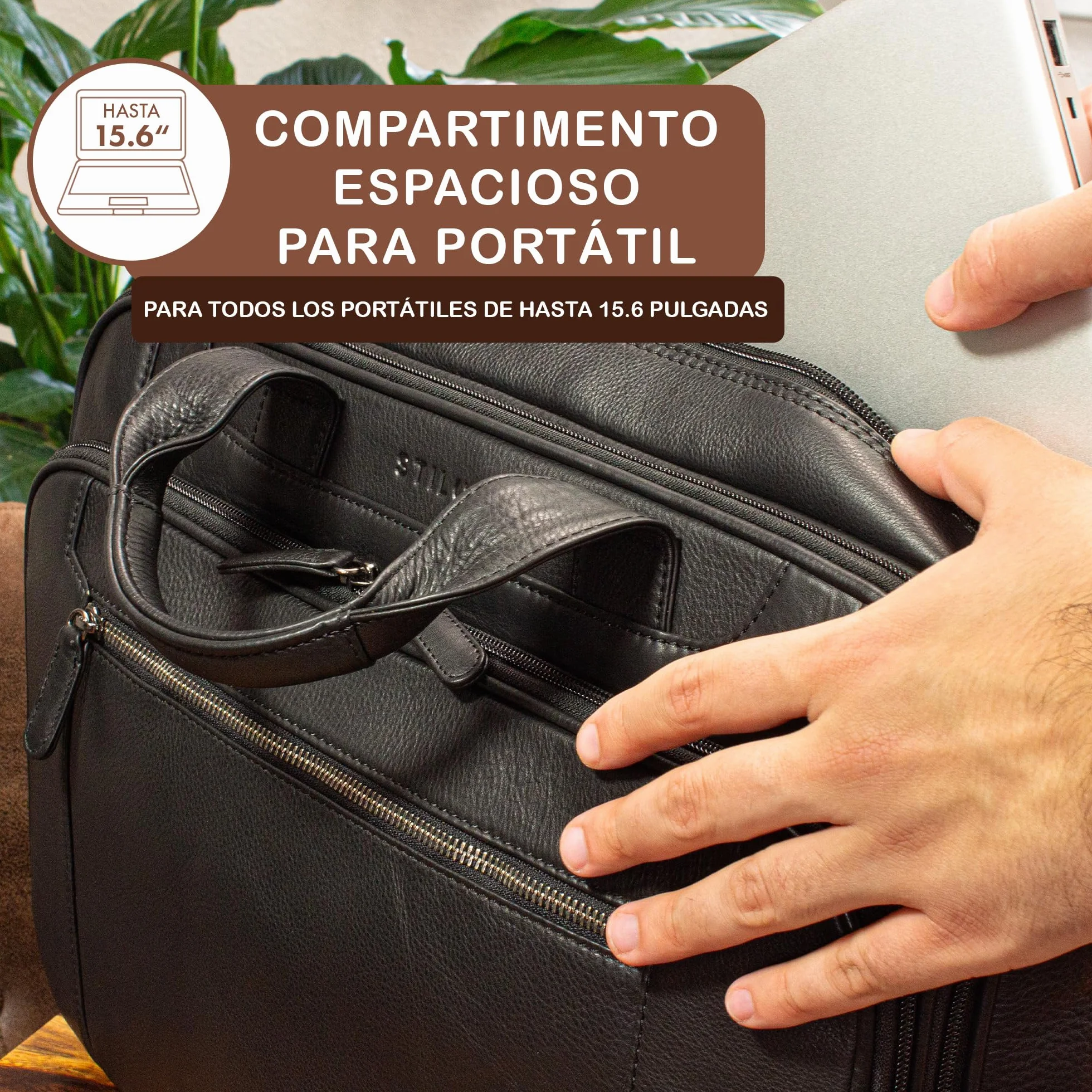 STILORD Maletín de Cuero para Hombre Cognac - Gran Bolso para Portátil de 15,6 Pulgadas - Bolso de Hombro Vintage de Cuero de Vaca Nelson