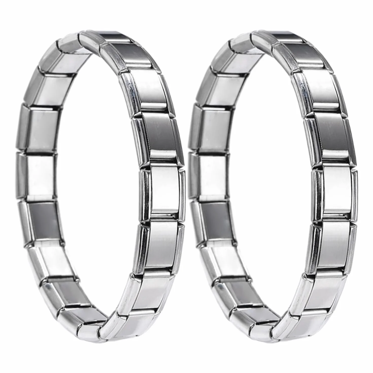 SLEEKEE 2 pulseras de plata de 9 mm para hombre, estilo italiano, pulseras de parejas, pulsera elástica de acero inoxidable, pulsera de titanio de acero inoxidable, regalo para amigos, Acero