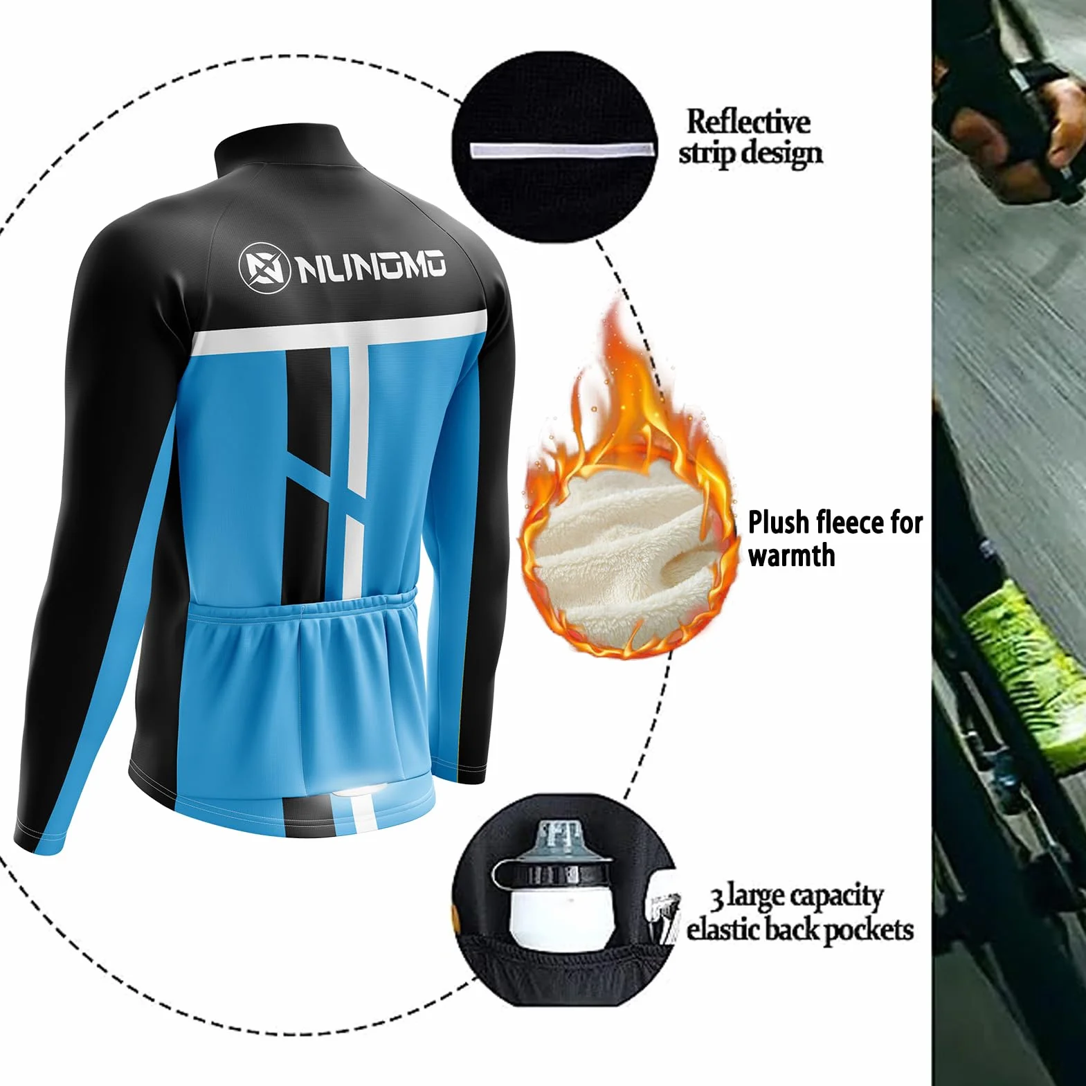 Conjunto de Jersey de Ciclismo de Manga Larga de Invierno para Hombre de Lana Térmica a Prueba