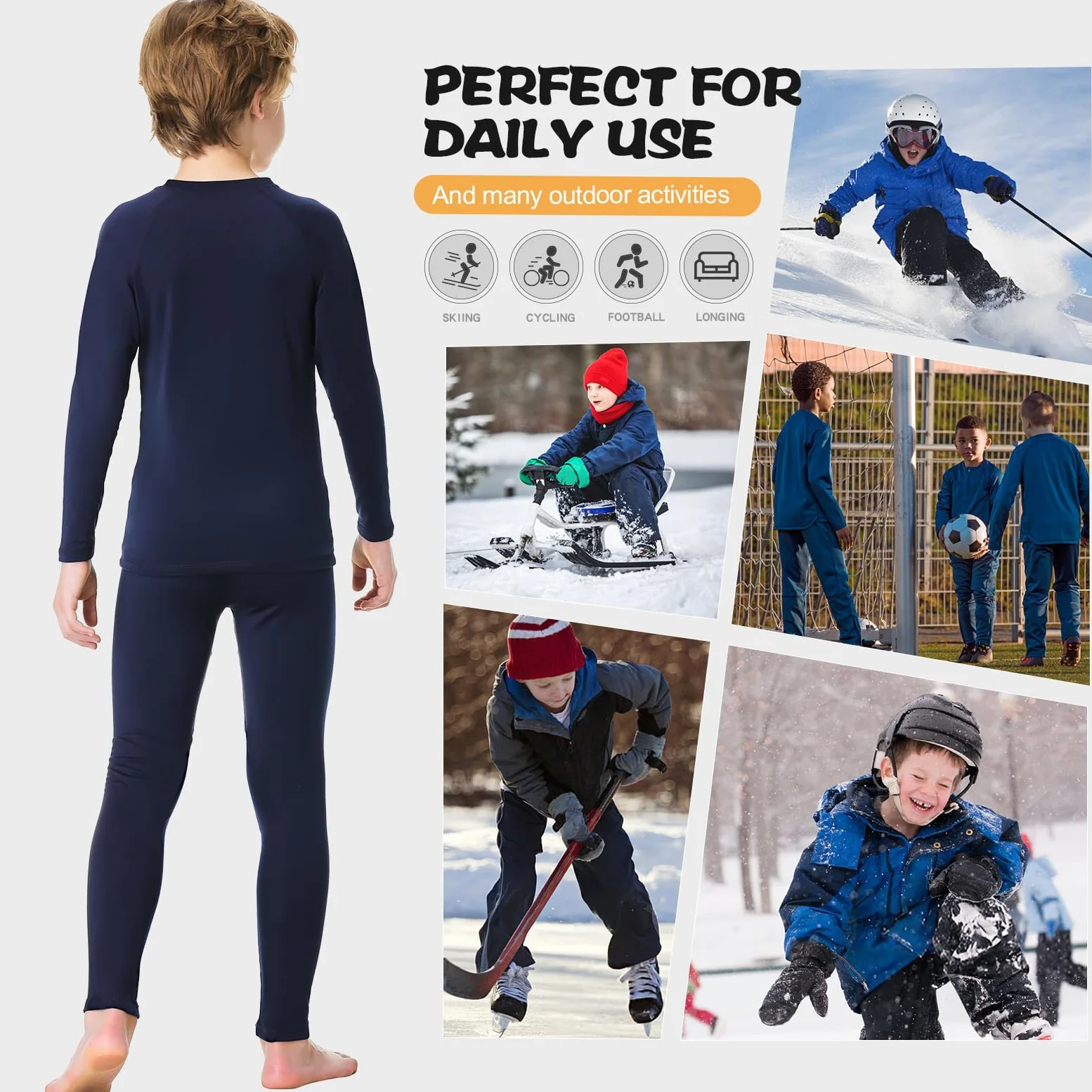 MEETYOO 2 Packs Ropa Interior Térmica Niños Camiseta Térmica Invierno Manga Larga Pantalones Cortos Esquí Deporte Transpirable Cálido Capa Base Ropa Interior Set