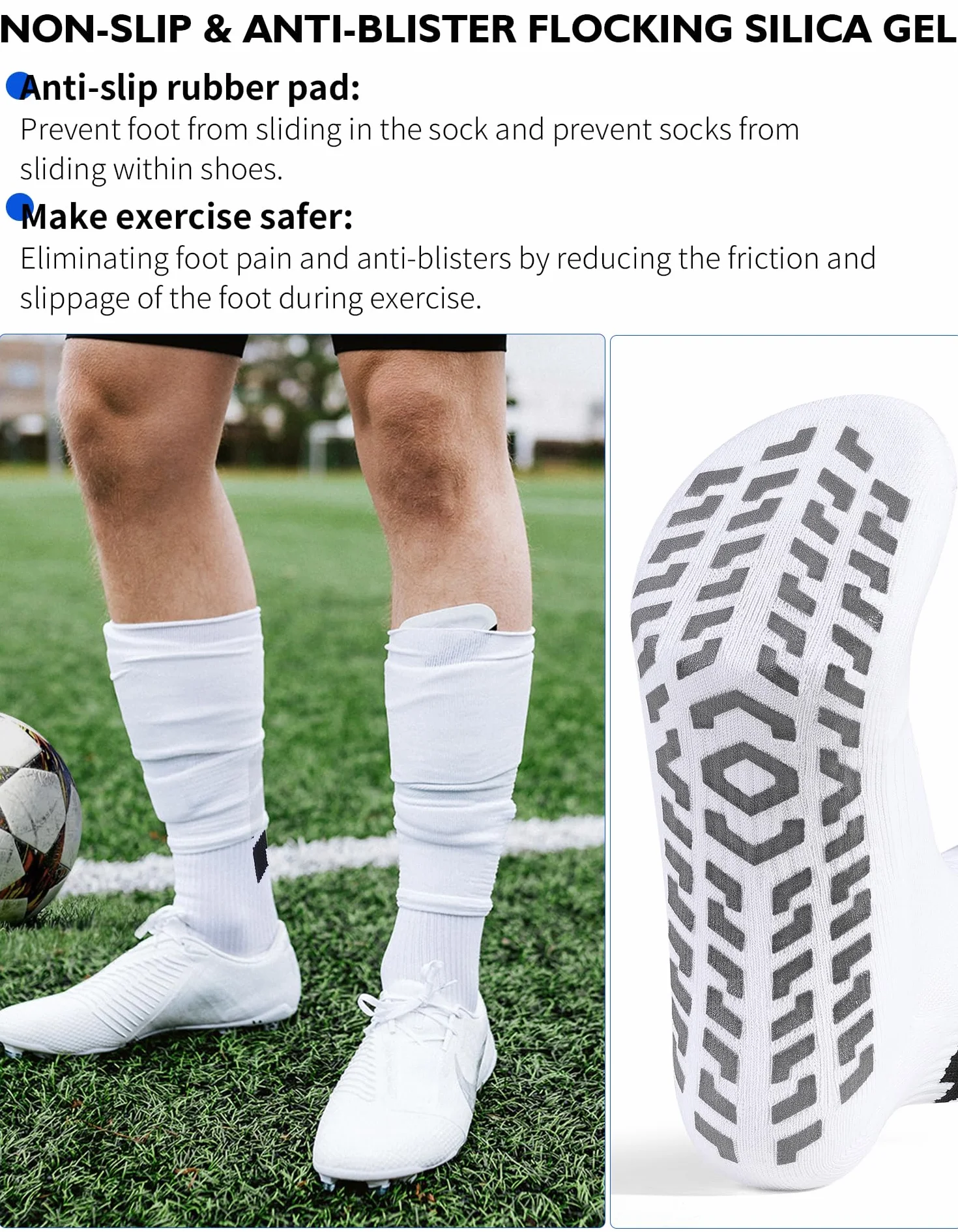 CLOSEMATE Calcetines Antideslizantes Futbol 3 Pares Deporte Altos Transpirables Baloncesto Blancos Negros