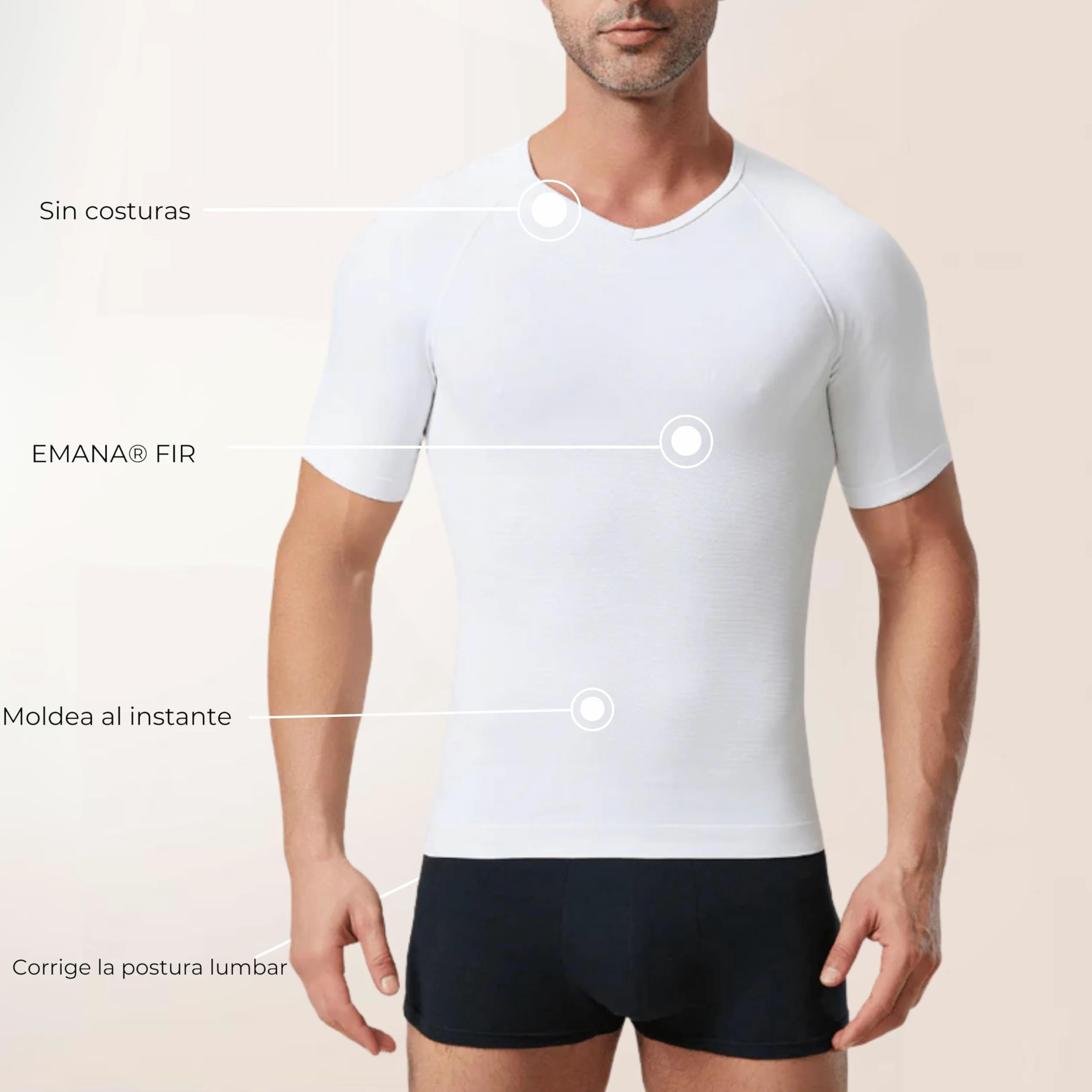 ANAISSA Camiseta Compresión Hombre con Fibra Emana Speed. Camiseta Reductora Hombre Moldea y Estiliza. Camiseta de Compresión Corrector Postural. Control Abdomen, Caderas y Espalda.