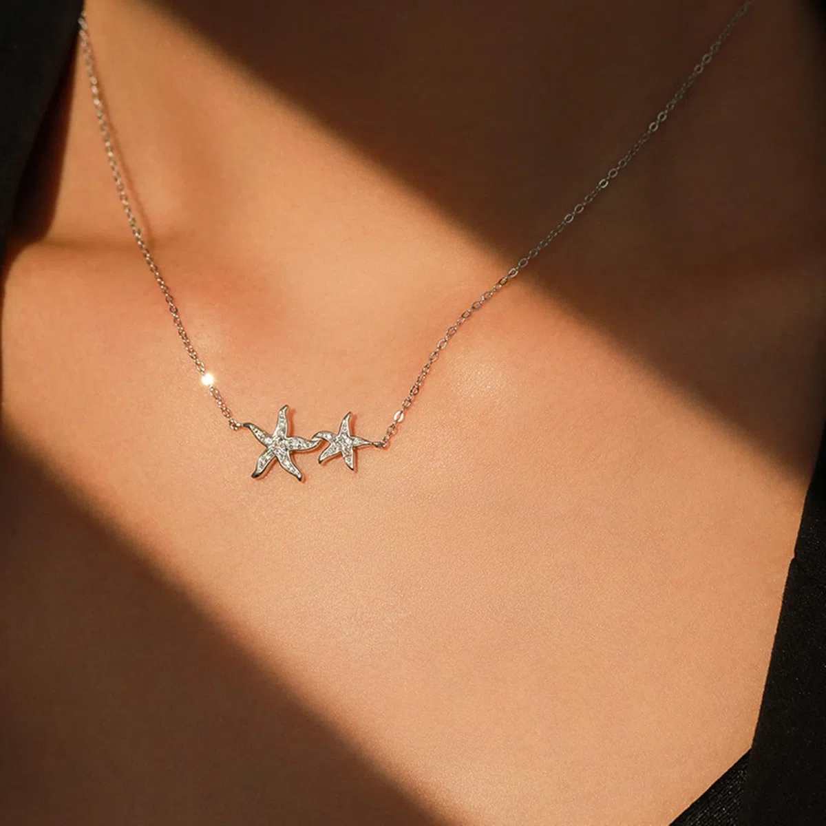 Collar de estrella de mar de 9 quilates para mujer, cadena de oro blanco de 9 quilates, 14 quilates y 18 quilates con moissanita, collares de cadena de cable alargado para mujer, 40 + 5 cm