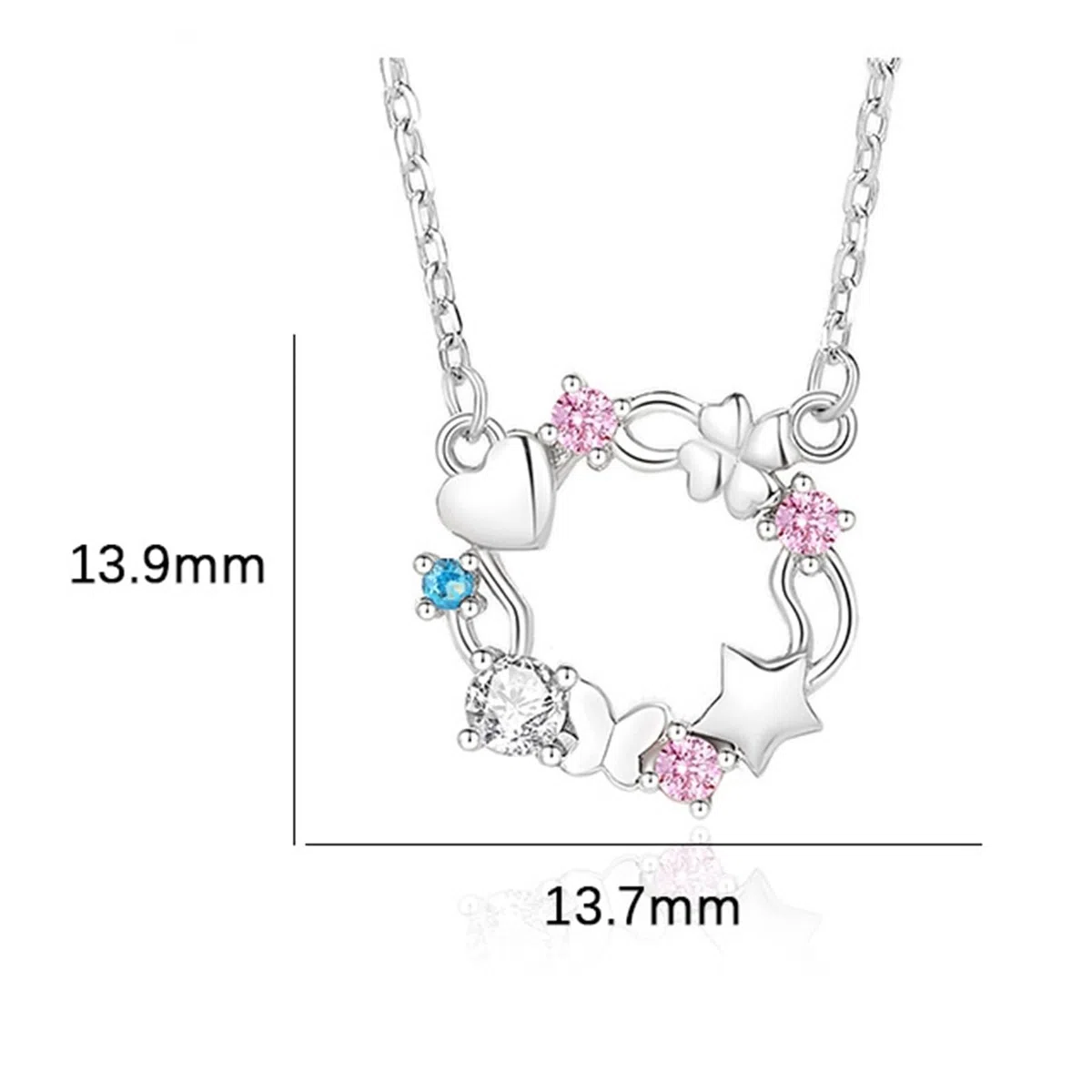 Collar con colgante de corazón para mujer, corona de trébol de mariposa, estrella, corazón, collar delicado para mujer, zafiro creado y topacio moissanita