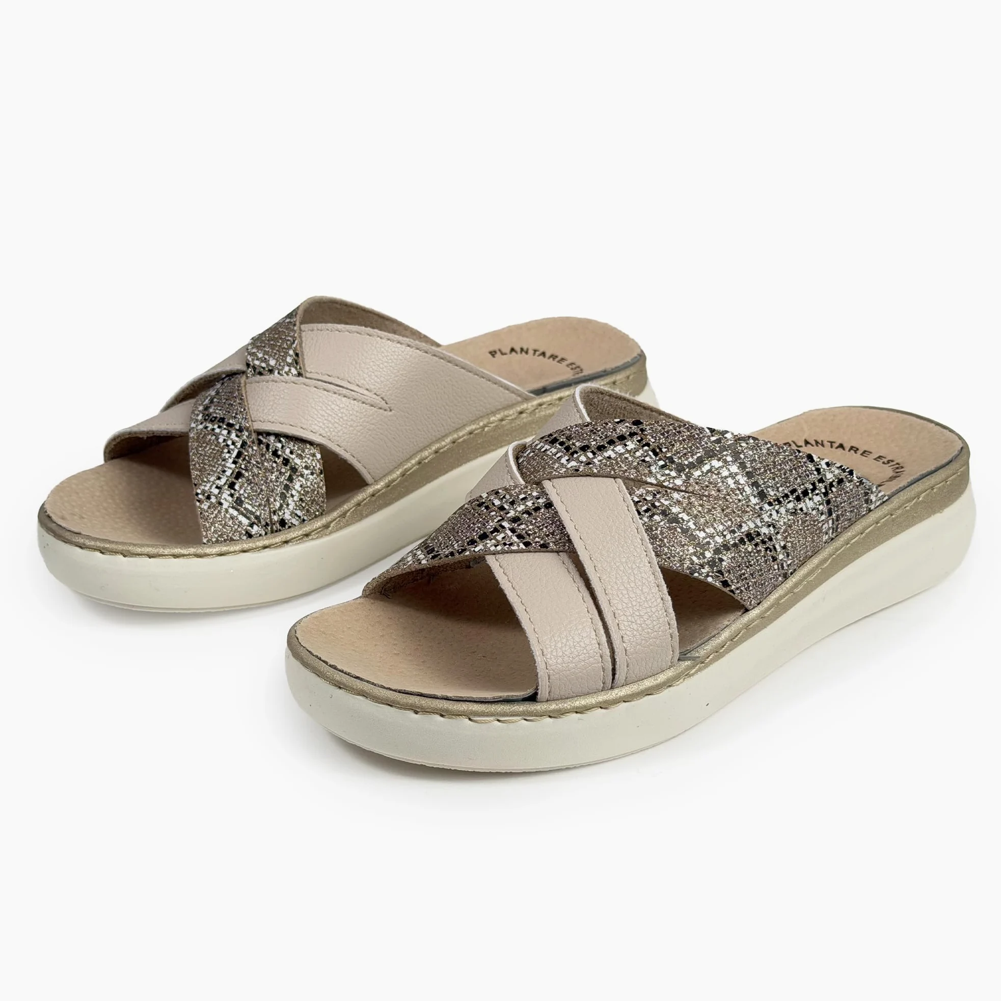 JOMIX Sandalias Mujer Ortopédicas de Cuña Elegantes Zapatillas Verano Cómodas con Plantilla Ergonómica Extraíble Piel para Mujer Mayor y Señora