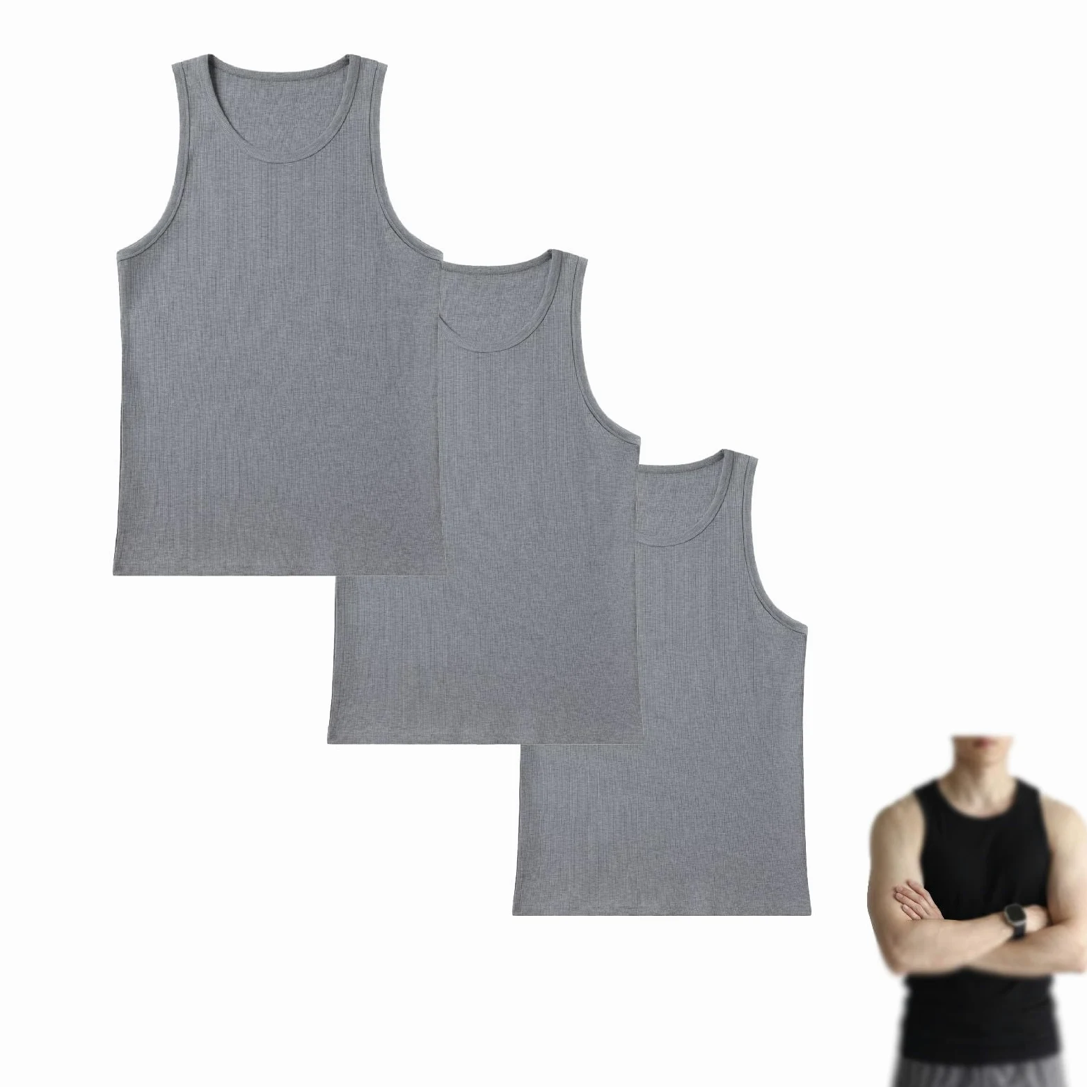 Generisch Pack de 3 camisetas sin mangas de algodón ultrasuaves que realzan la figura, transpirables, acanaladas y sin mangas para hombre y mujer (uso diario)