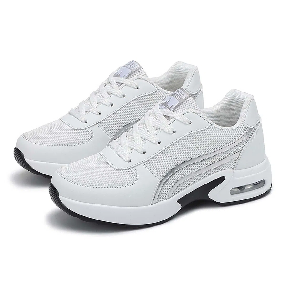 Zapatos deportivos de plataforma con amortiguación de aire para mujer, suela gruesa de malla, zapatos casuales para caminar con suela suave y diseño transpirable