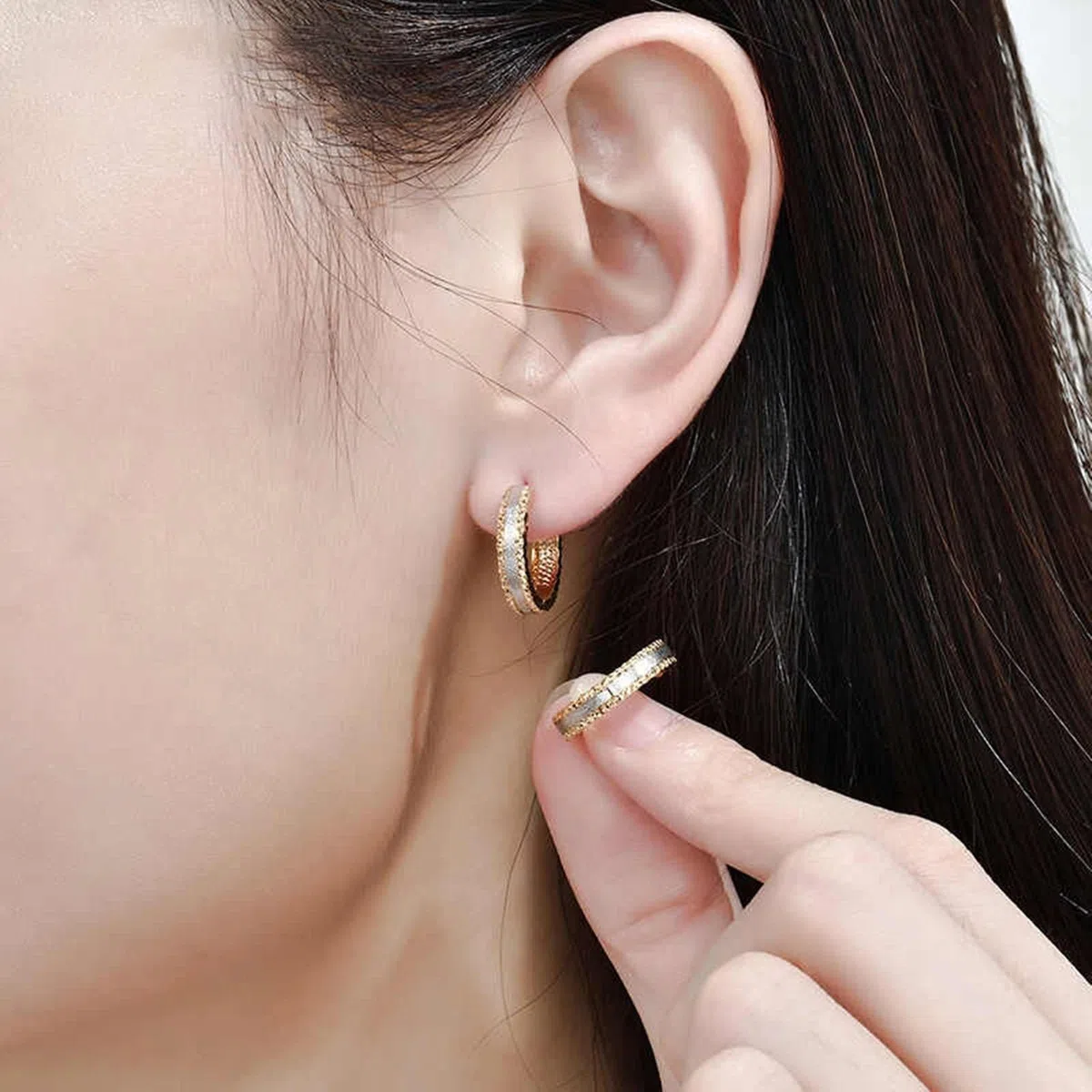 Pendientes de Mujer Oro Amarillo 9K / 14K / 18Kt, Redondo Bicolor, Pendientes Boda de Aro de Mujer Oro Plata