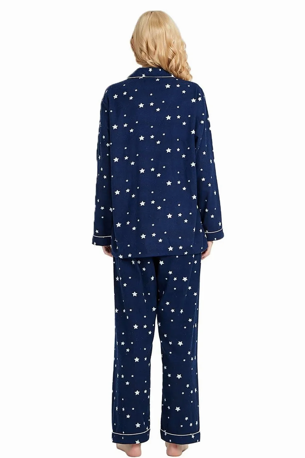 GLOBAL Pijamas Mujer Franela, Pijamas Algodon Mujer Largos, Conjunto de Pijama Suave y Cómodo, Camisones Mujer Botones, Cintura Elástica Ajustable，Regalo Mujeres,