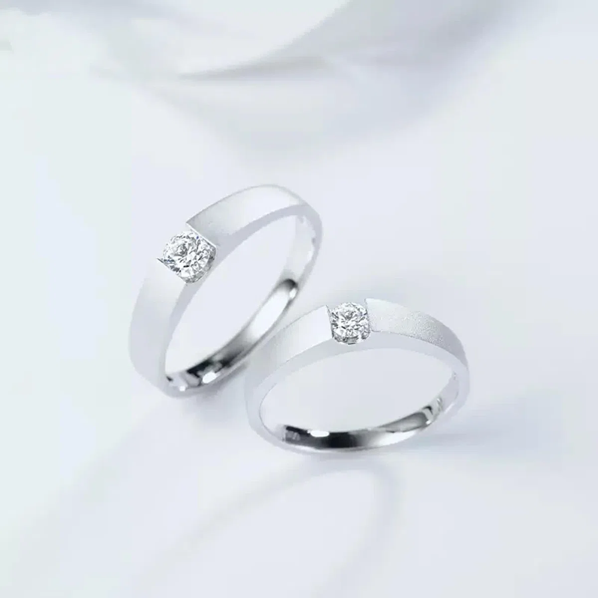 Anillo de platino para hombre, moderno, blanco, diamante y plata, anillo de compromiso Pt950, talla 52 (16,6)
