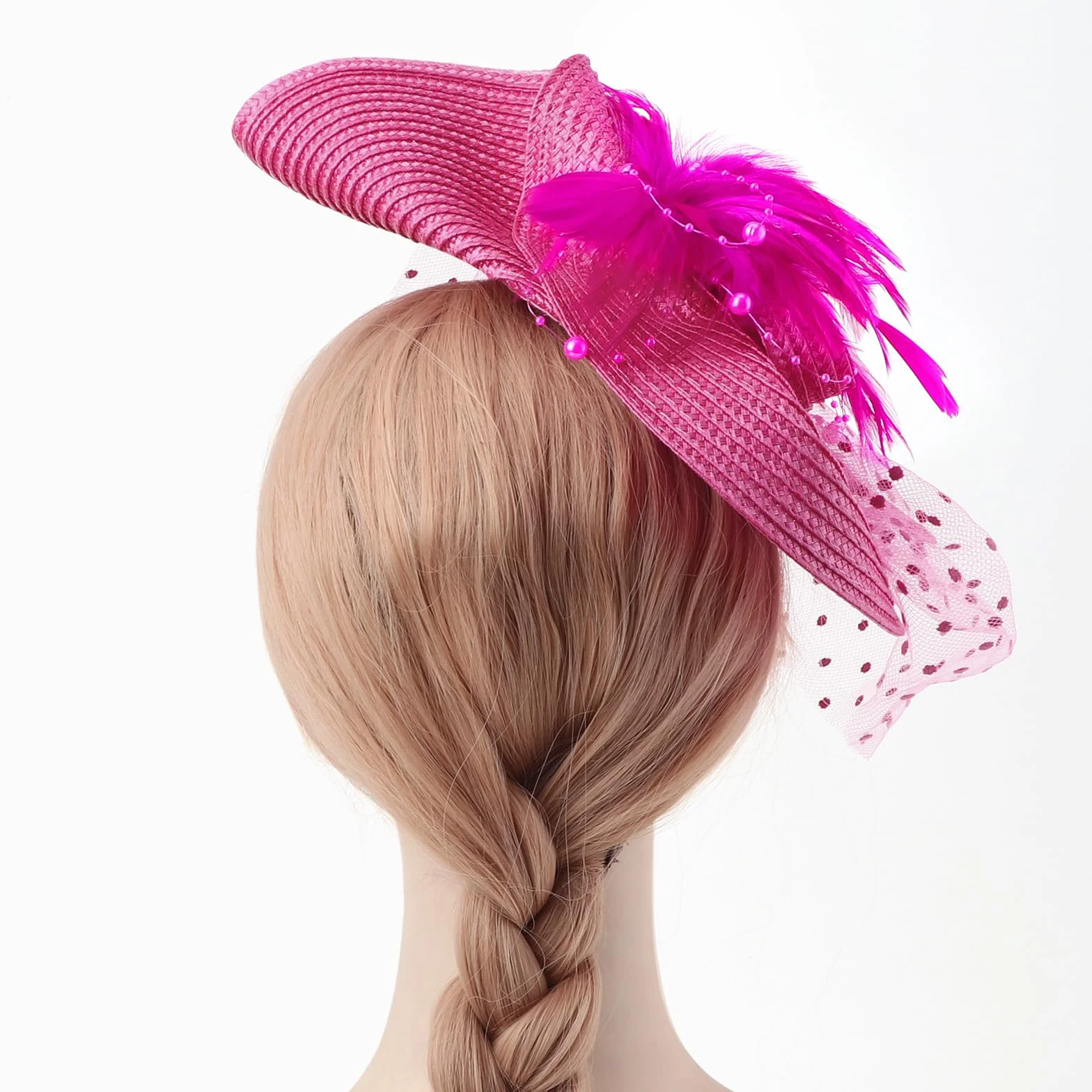 DRESHOW Fascinators Sombrero de Mujer Flor de Malla de Plumas Fascinator Boda Cocktail Tea Party Sombreros Tocados para Niñas y Mujeres
