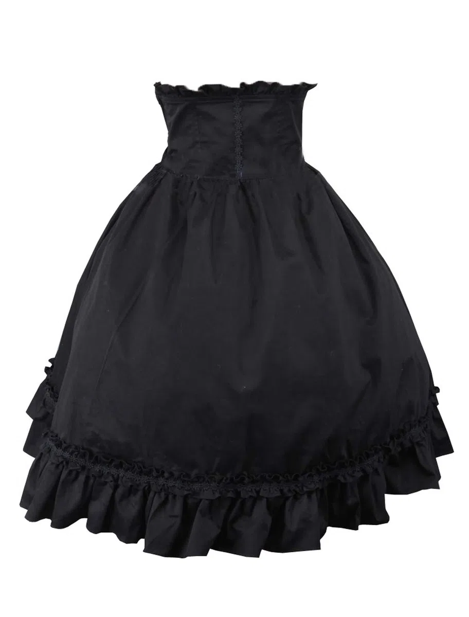 antaina Negra Alta Cintura Retro Gotica Reina Volantes Encaje Lolita Longitud de la Rodilla Midi Plisada Falda