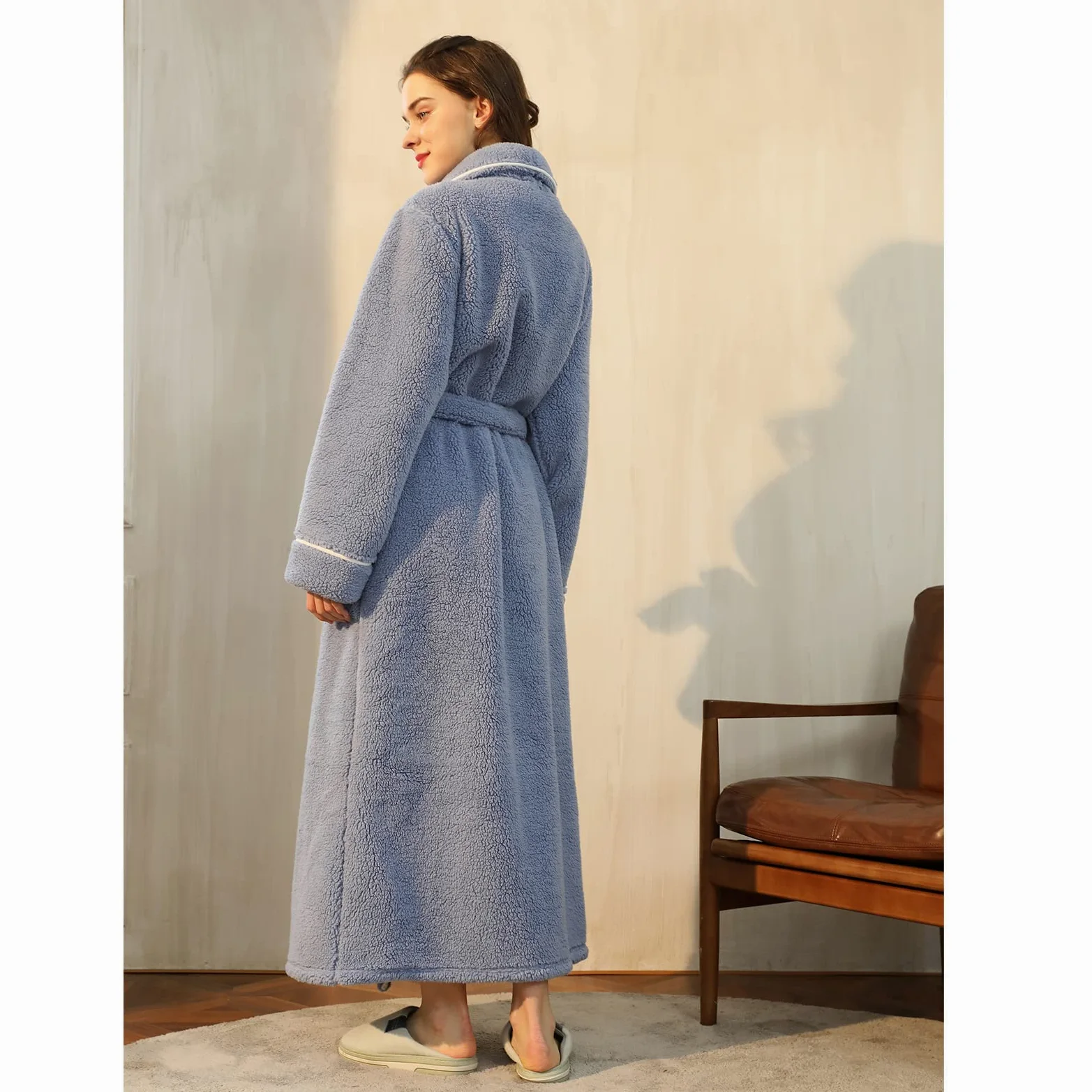 Bata Mujer Invierno, Albornoz de Forro Polar, Súper Cómodo y Suave Casa Ropa de Dormir, Largo, Regalos para Mujer