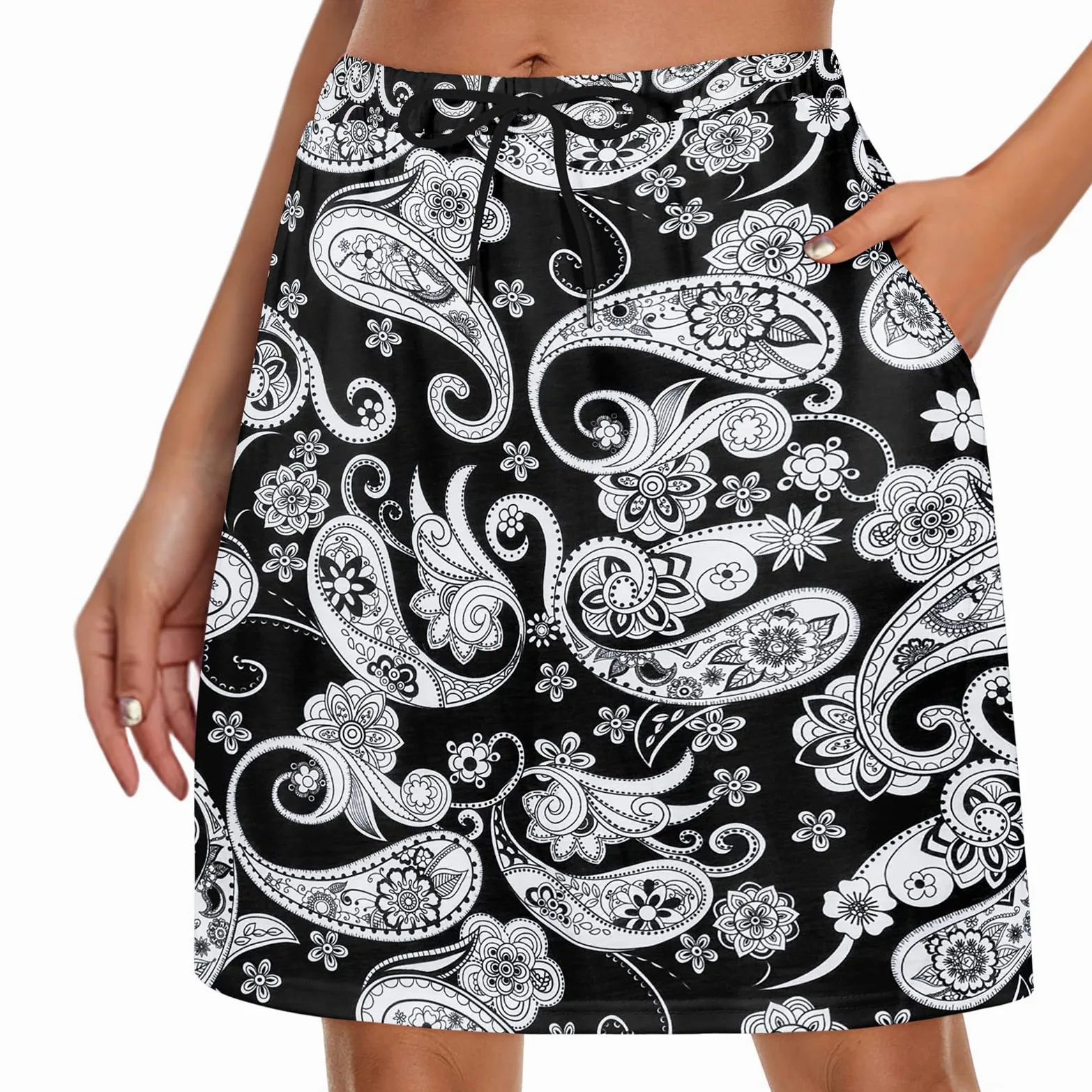 American Trends Falda pantalón para mujer con bolsillos, falda atlética, longitud hasta la rodilla, falda con cordón en la cintura, falda de tenis y golf