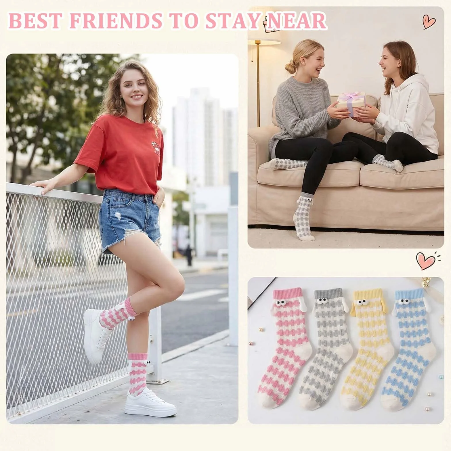 5 pares de calcetines magnéticos divertidos,Mediano Tubo Calcetines, calcetines 3d mano en la mano para mujeres hombres, par unisex divertido con las manos, calcetines para pareja