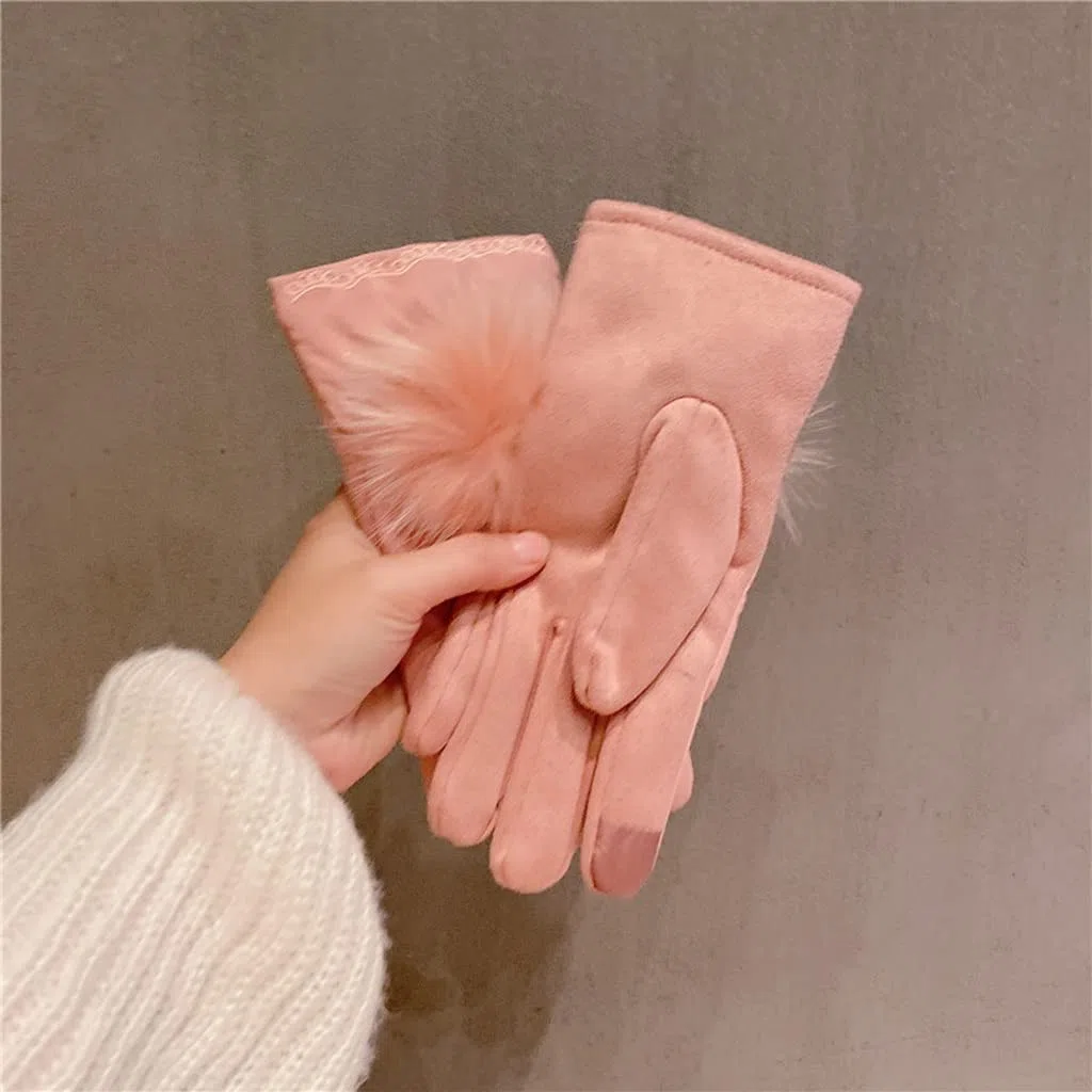 Guantes de invierno para mujer, con pantalla táctil y terciopelo para ciclismo, guantes de conducción de ciclismo al aire libre, guantes de algodón para exteriores (color: A)