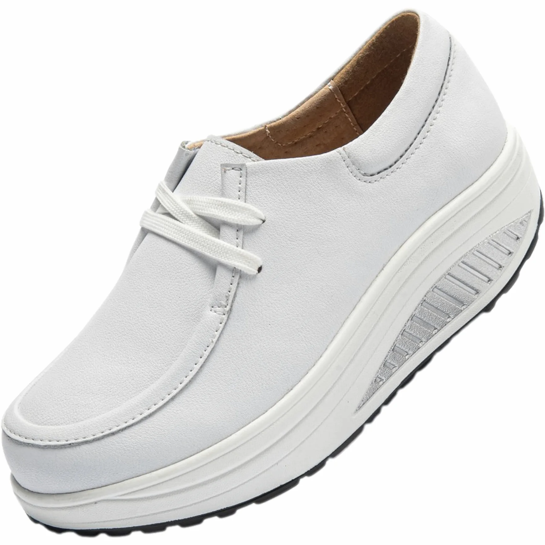 rismart Cuero Plataforma Zapatillas Balancin Mujer Cómodo Casual Caminar Zapato