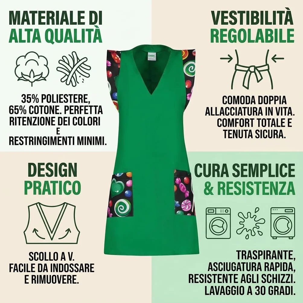 Siry Work Cubrevestido de mujer con cuello en V, 2 bolsillos, art. Mariposa 35% algodón 65% poliéster Made in Italy, ideal para esteticistas, peluquerías, camareras, panaderías, limpieza de mujeres
