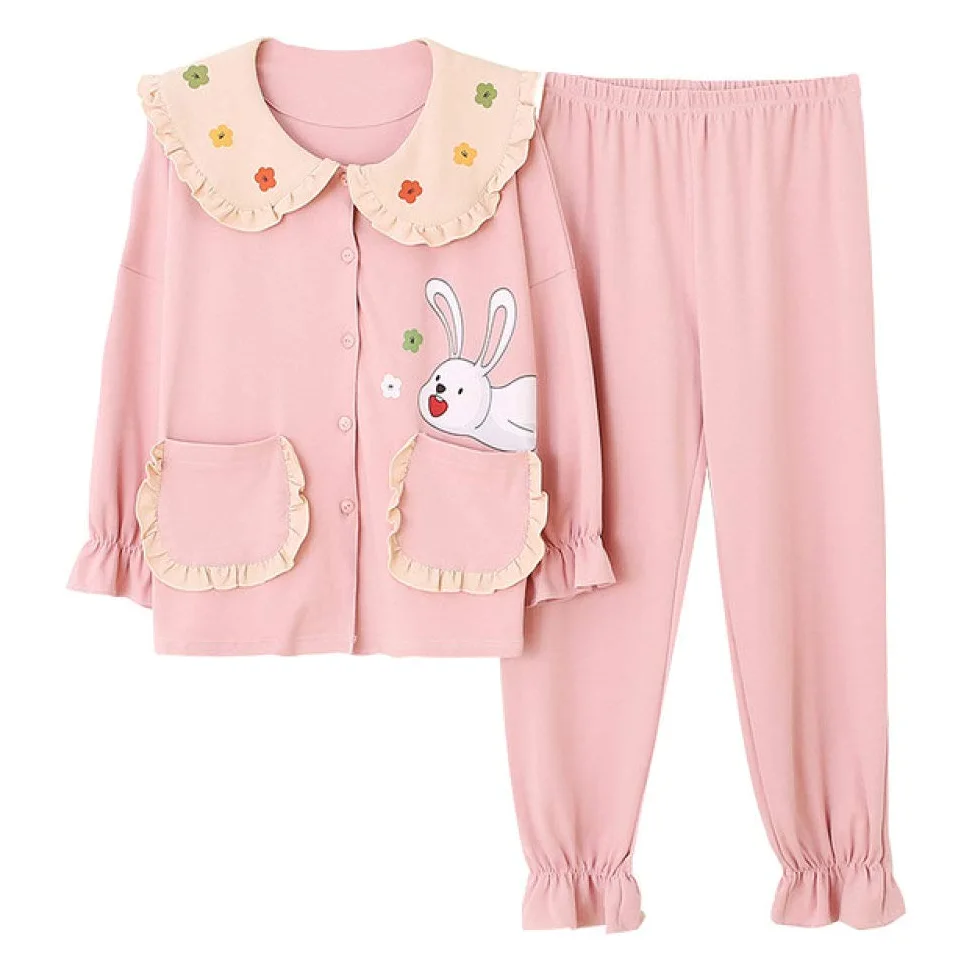 Conjunto De Pijamas De Mujer,Juego De Pijamas De Conejito De Dibujos Animados De 2 Piezas Con Botones De Algodón Pjs Top & Bottoms Ropa De Dormir De Manga Larga Para Mujer Con Bolsillos Ropa De Dorm