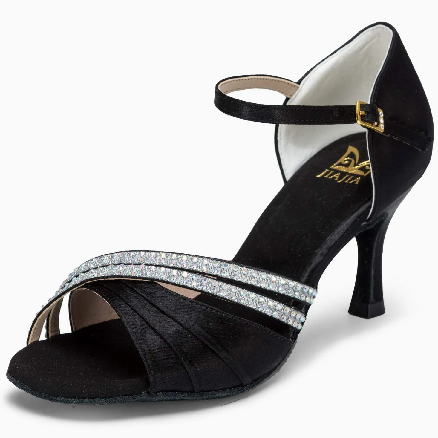 JIAJIA 20524 Mujeres Sandalias Tacón Acampanado Súper Satén Latino Rhinestone Zapatos de Baile