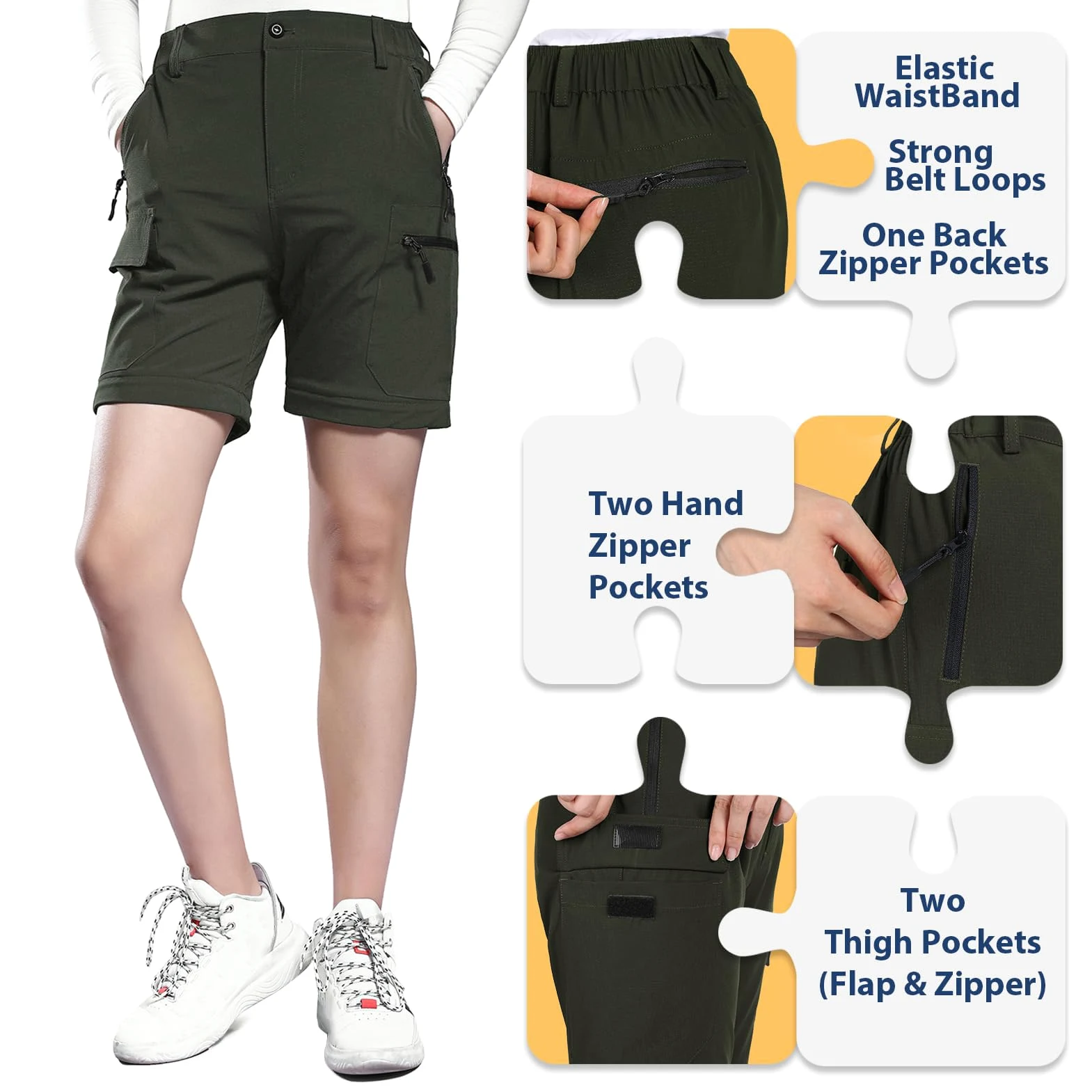 Hiauspor Pantalones de Senderismo para Mujer Convertibles Trekking Montaña Ligeros con Cremallera Secado Rápido Pantalon Elásticos para Exteriores UPF 50+