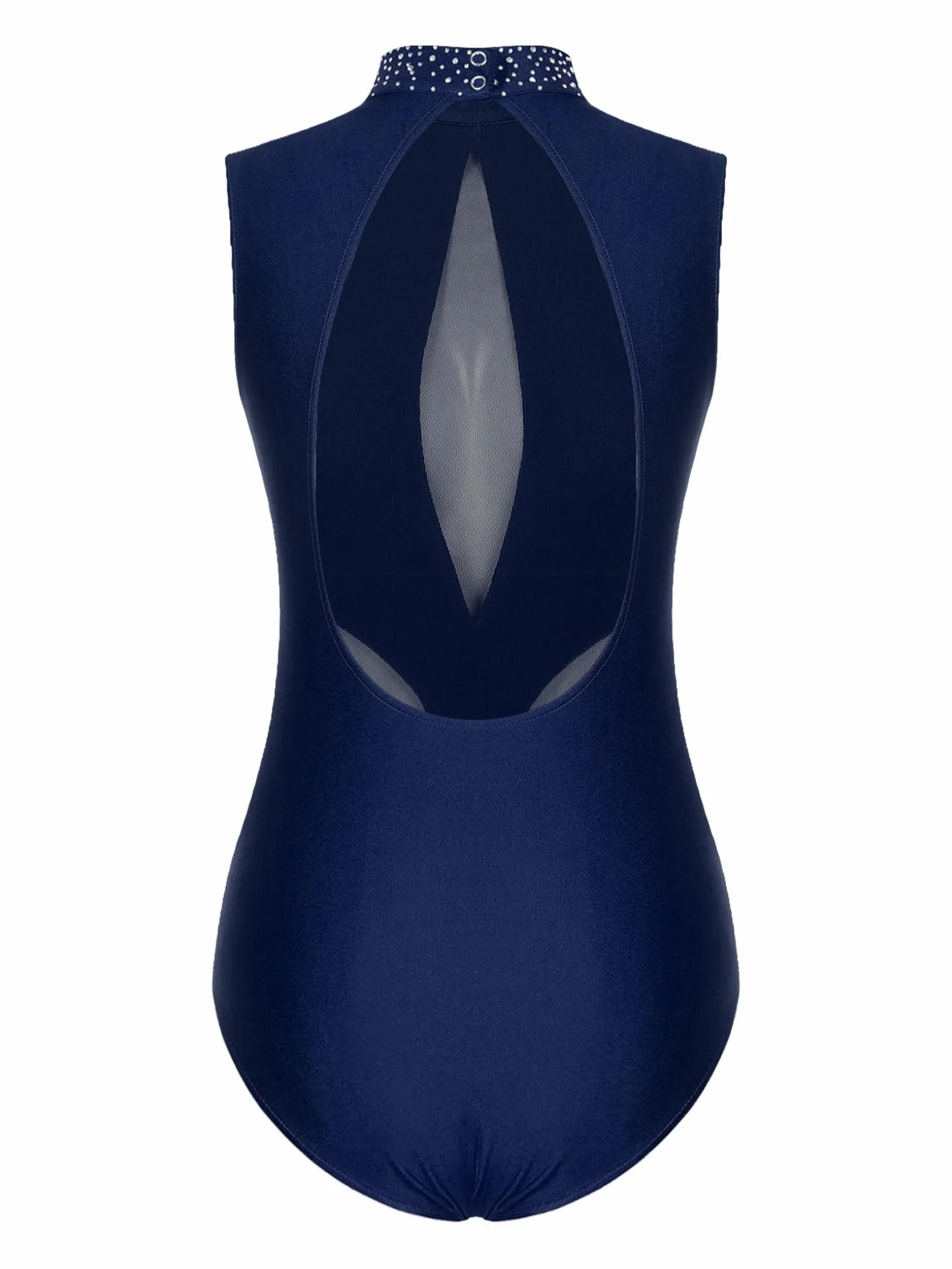 Maillot de Patinaje Artístico Danza Ballet para Mujer Adulto Brillantes Leotardo Gimnasia Rítmica Body sin Manga Retazos de malla Mono de Baile