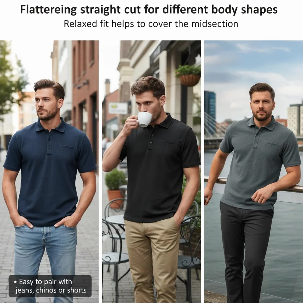 Camisa Hombre Manga Corta Verano Elastizada Secado Rapido Transpirable Golf Uso Diario Regalo