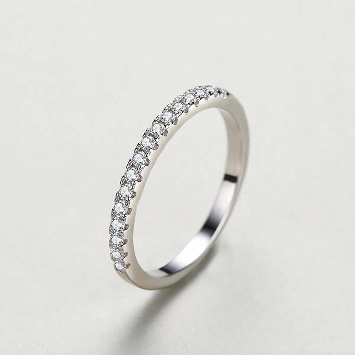 KnSam Anillo de la amistad de oro auténtico, 9 K/14 K/18 K, oro blanco, elegante, fila, anillos con diamante, oro blanco Au 375/585/750, anillo solitario, talla 47-65
