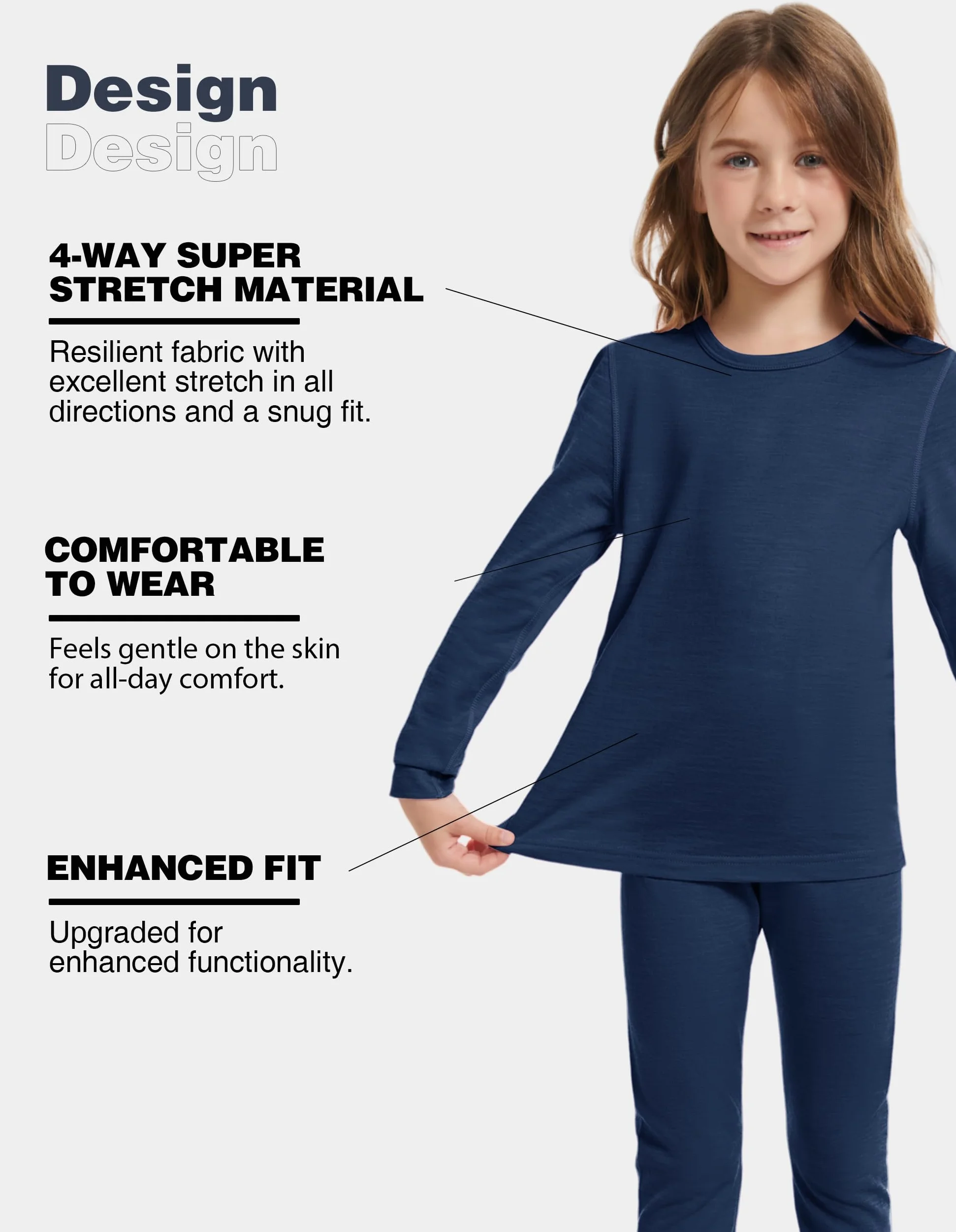 Camiseta interior térmica ligera unisex de lana merino 100 % para niños