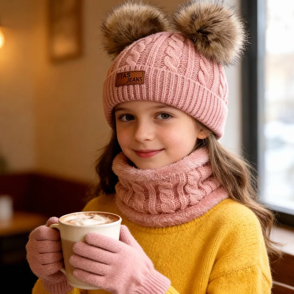 Set de Bufanda Gorro y Guantes para Niño Invierno, Lana y Polar 2-6 Años