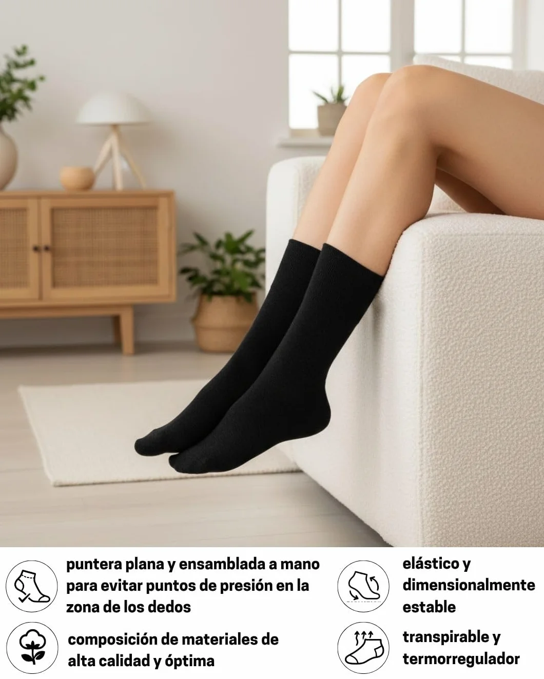 sockenkauf24 6 Pares de Calcetines Diabéticos con Cintura de Confort sin Elástico & sin Costuras Hombre & Mujer 97% Algodón