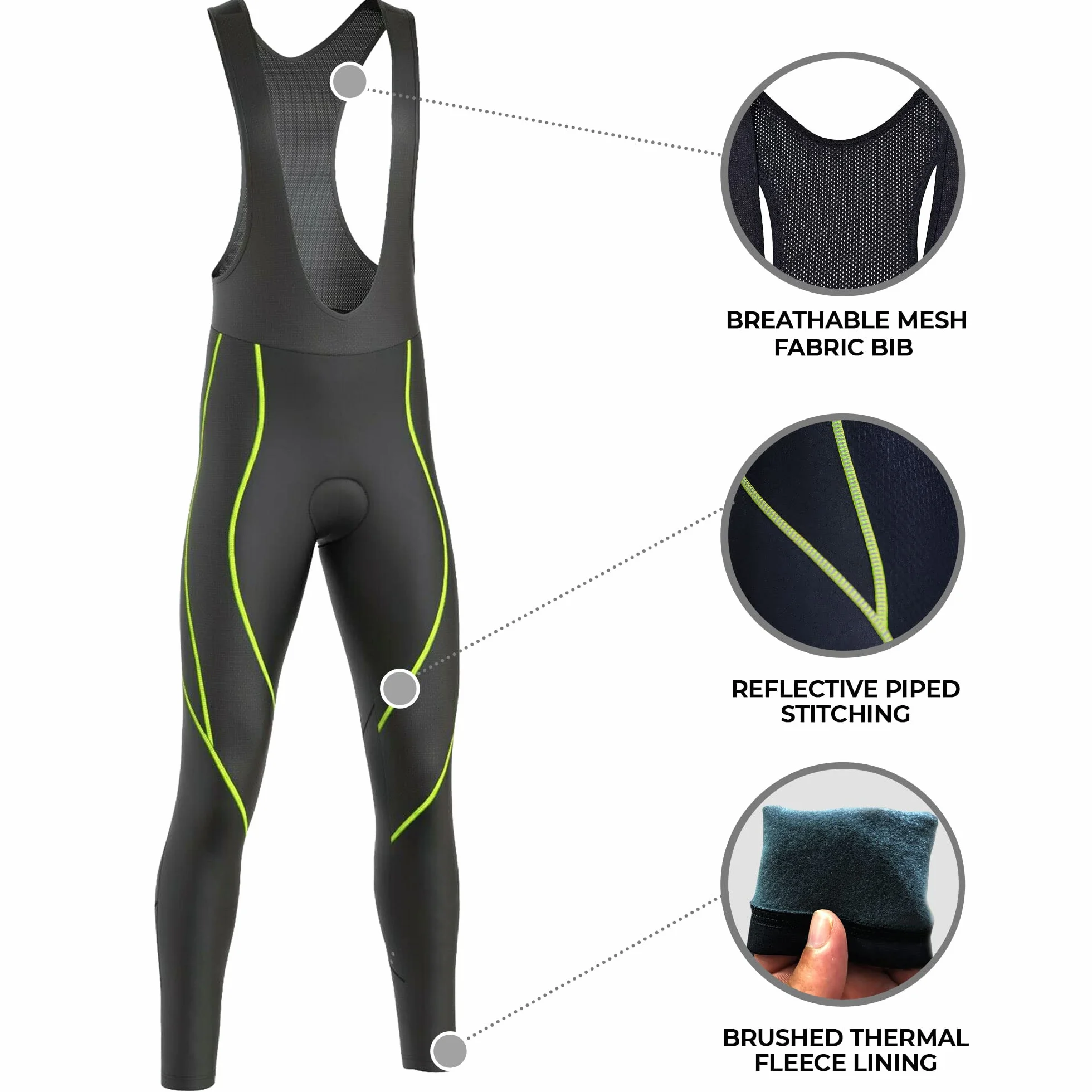FDX Pantalones de ciclismo hombre forro polar térmico 3D transpirables reflectantes