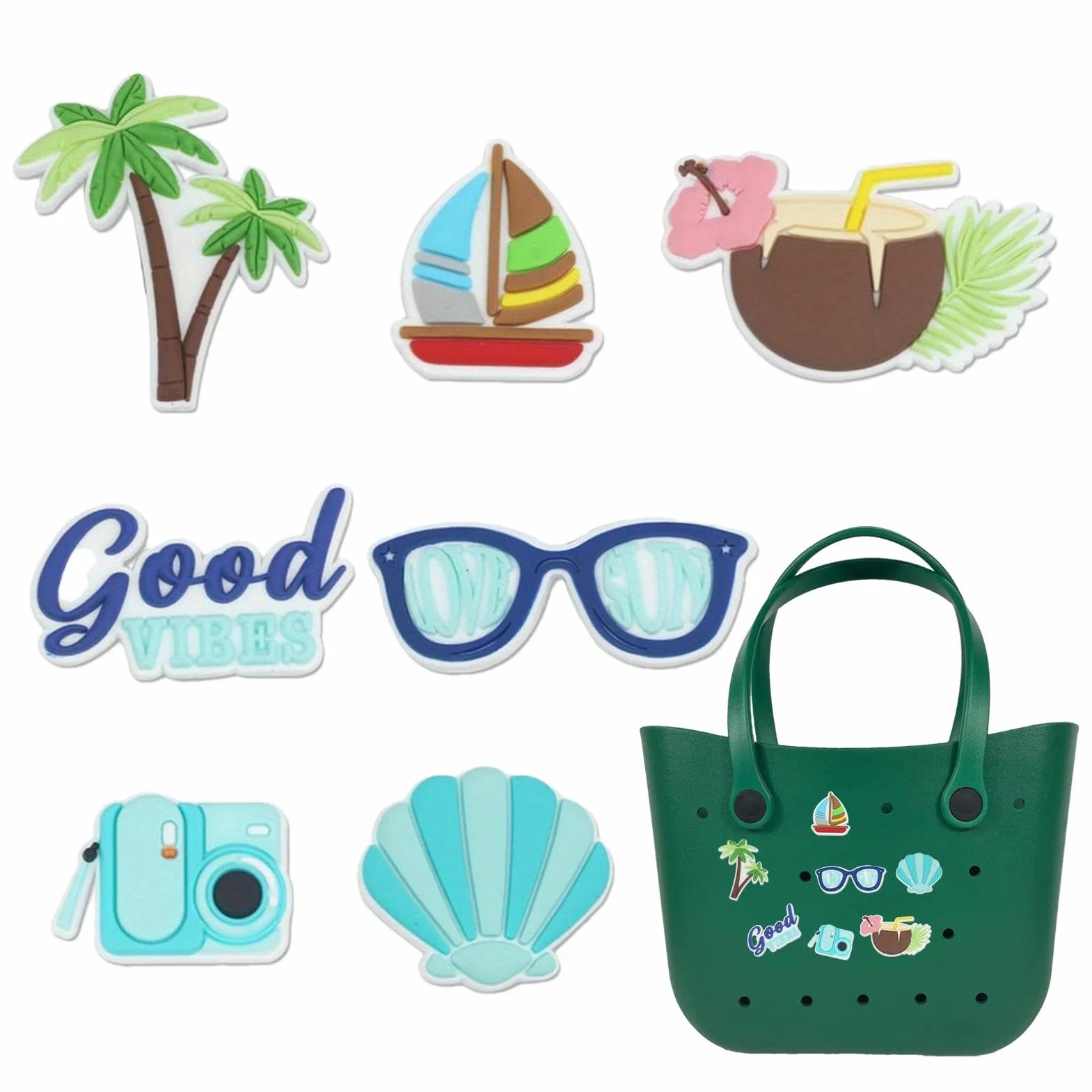Adorno Para Bolsa Bogg | Inserciones De Dijes Para Bolsos Bogg | Dije Con Inserciones De Bolsas De Goma | Para Los Favores De La Fiesta De La Playa | Accesorios Para Bolsas De Playa De Goma