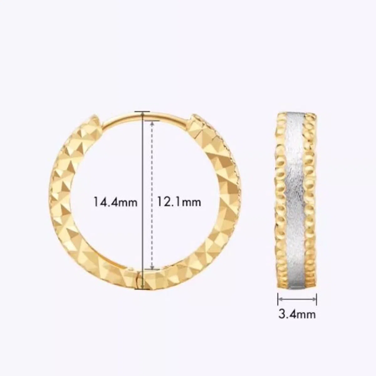 Pendientes de Mujer Oro Amarillo 9K / 14K / 18Kt, Redondo Bicolor, Pendientes Boda de Aro de Mujer Oro Plata