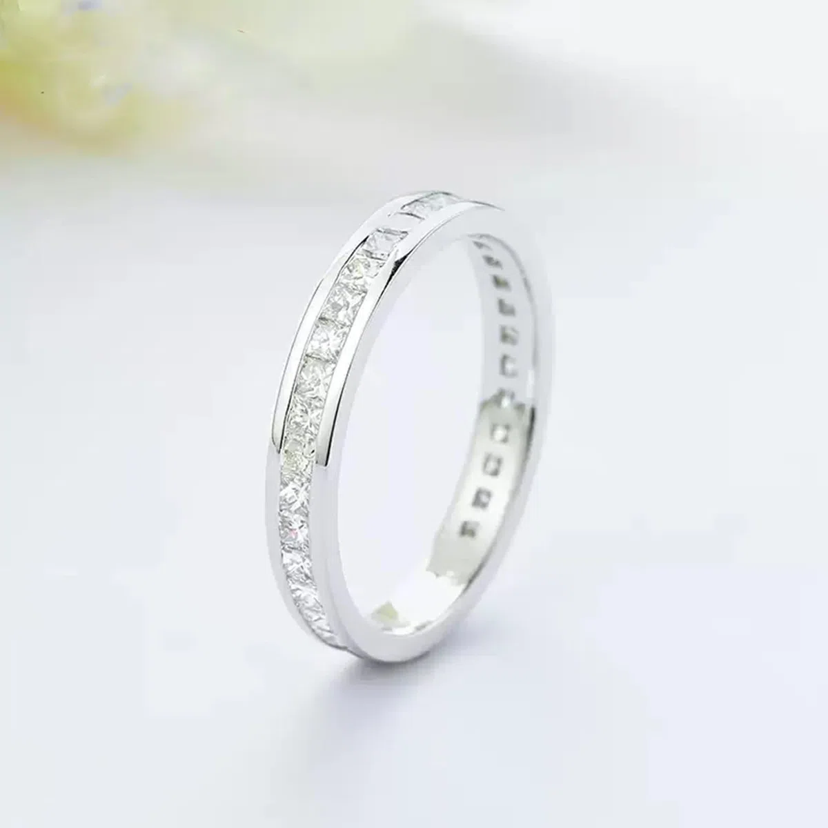 Juego de anillos de plata, anillos de aniversario para mujer con diamantes creados en laboratorio en forma de princesa, oro blanco