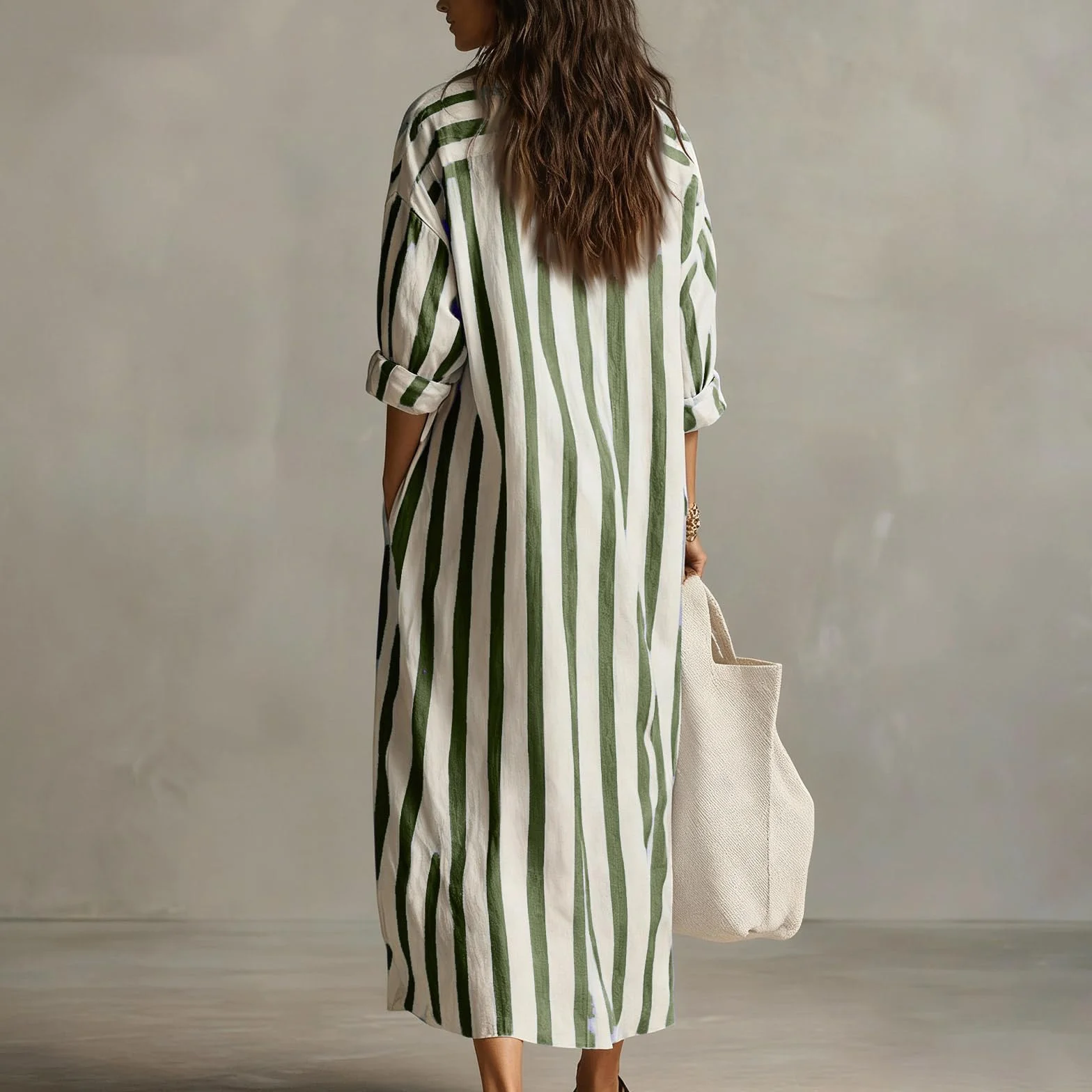 MOKBAY Vestidos Verano Mujer Cuello V Manga Larga Boho Elegante Summer Dresses for Women Beach Casual Dress