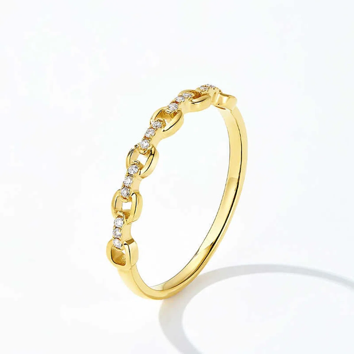 Anillo de compromiso de oro amarillo de 9 quilates, 14 quilates, 18 quilates, cadena hueca con diamante de 0,05 quilates