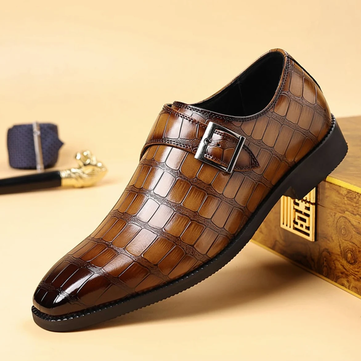 Zapatos de Vestir Monk Strap para Hombre Zapatos de Cuero clásicos Zapatos de Oxfords Negocios cómodos para Formales