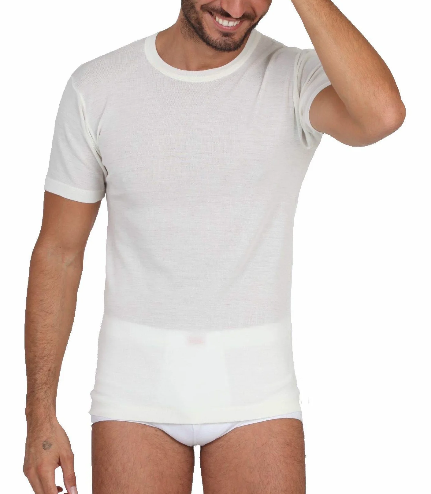 Camiseta de hombre de lana y seda de manga corta blanco o negro