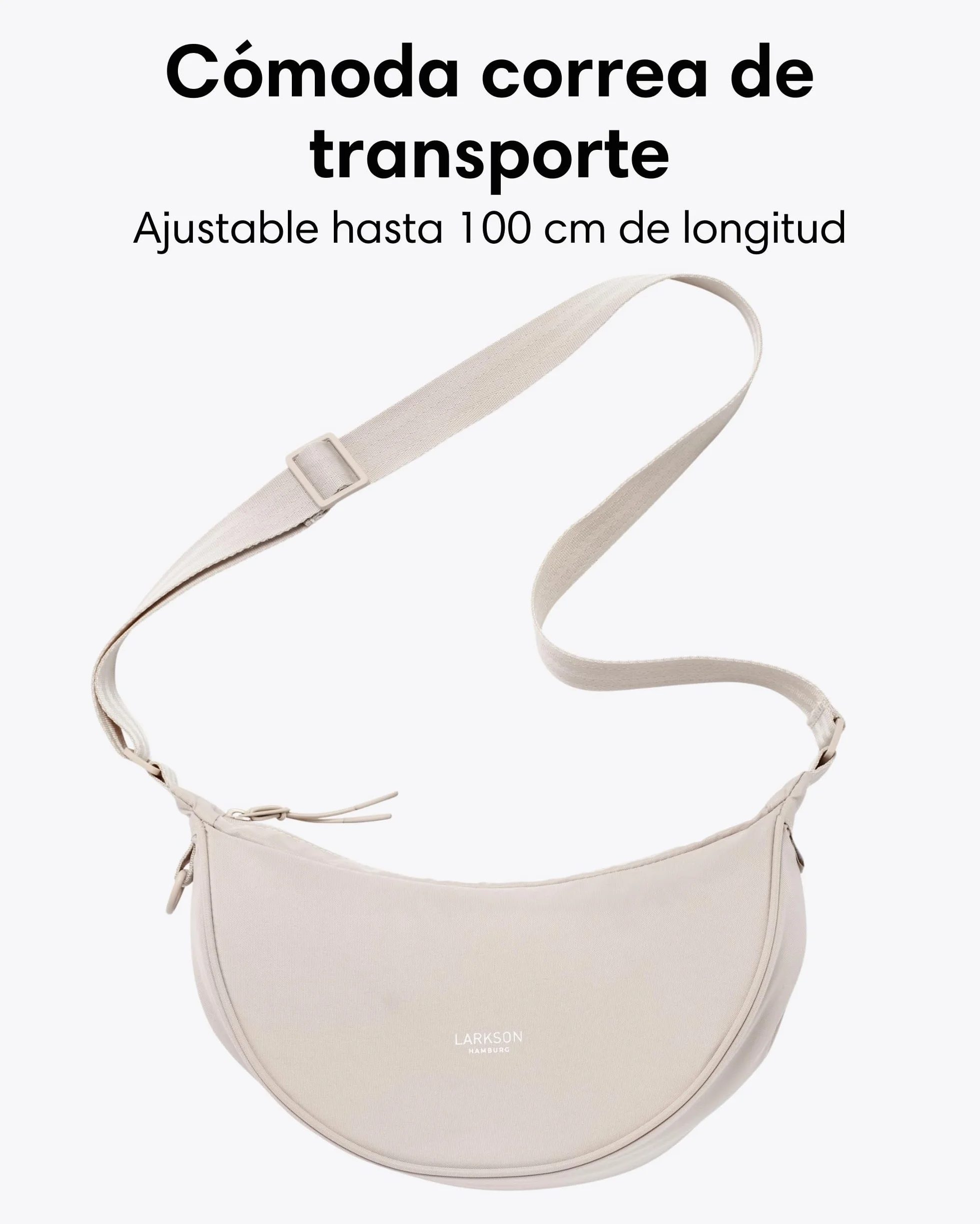 LARKSON Bolso Bandolera Mujer Beige - Solveig Small - Bolso Riñonera de Media Luna - Bolsa de Ocio de Moda para Viajes, Trabajo - Compartimentos Grandes - Correa Ajustable