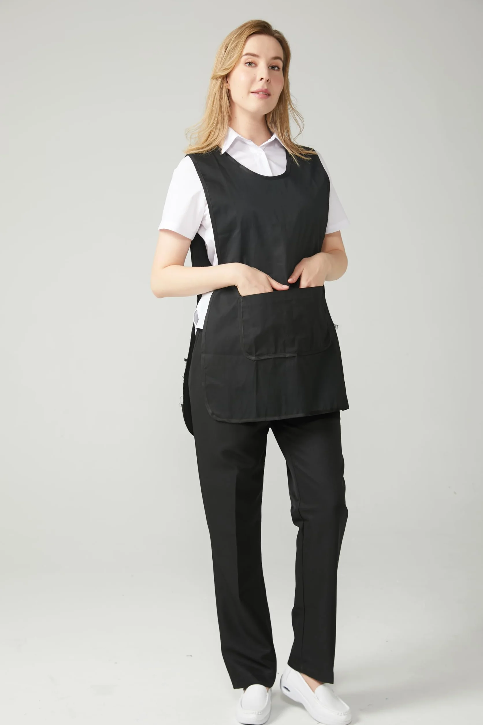 Victory Delantal Limpieza Profesional Uniforme Servicio Sanitario Doméstico Camarera Hostelería Mujer Hombre Ajuste Cómodo Botones Laterales Poliéster Algodón Trabajo Diario Antimanchas Modelo 868