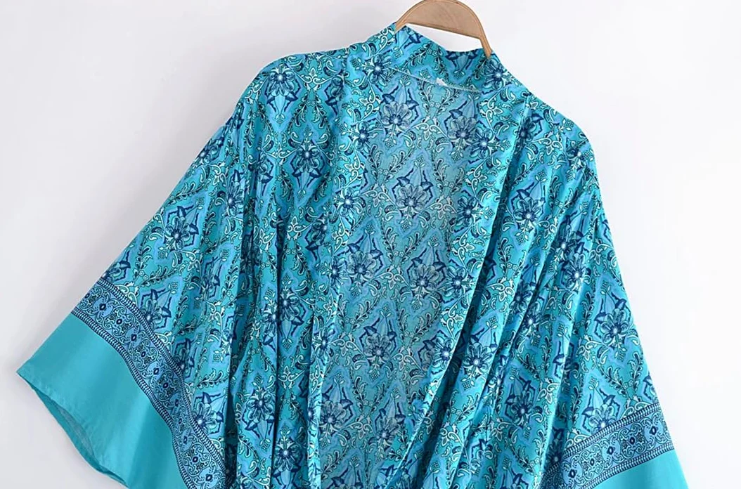 Disimlarl Kimono bohemio con estampado floral para mujer, cuello en V, mangas murciélago, maxi, bata para cubrir el bikini