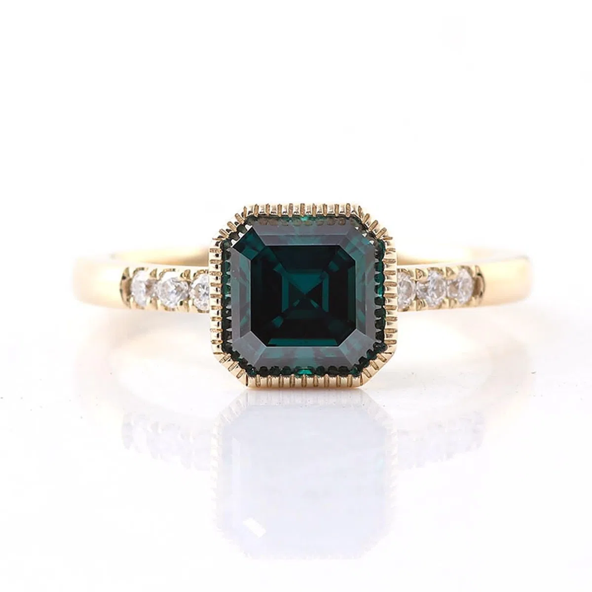 Anillos para mujer dedo medio, anillo de boda cuadrado con verde esmeralda fabricada en laboratorio