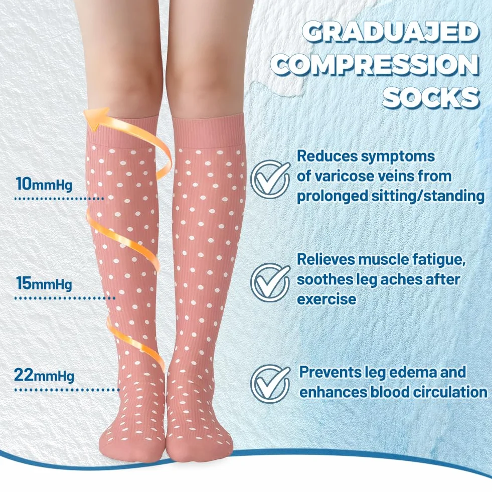Flintronic 2/3/6 Pares Calcetines de Compresion 15-20mmHg para Enfermera, Running, Ciclismo