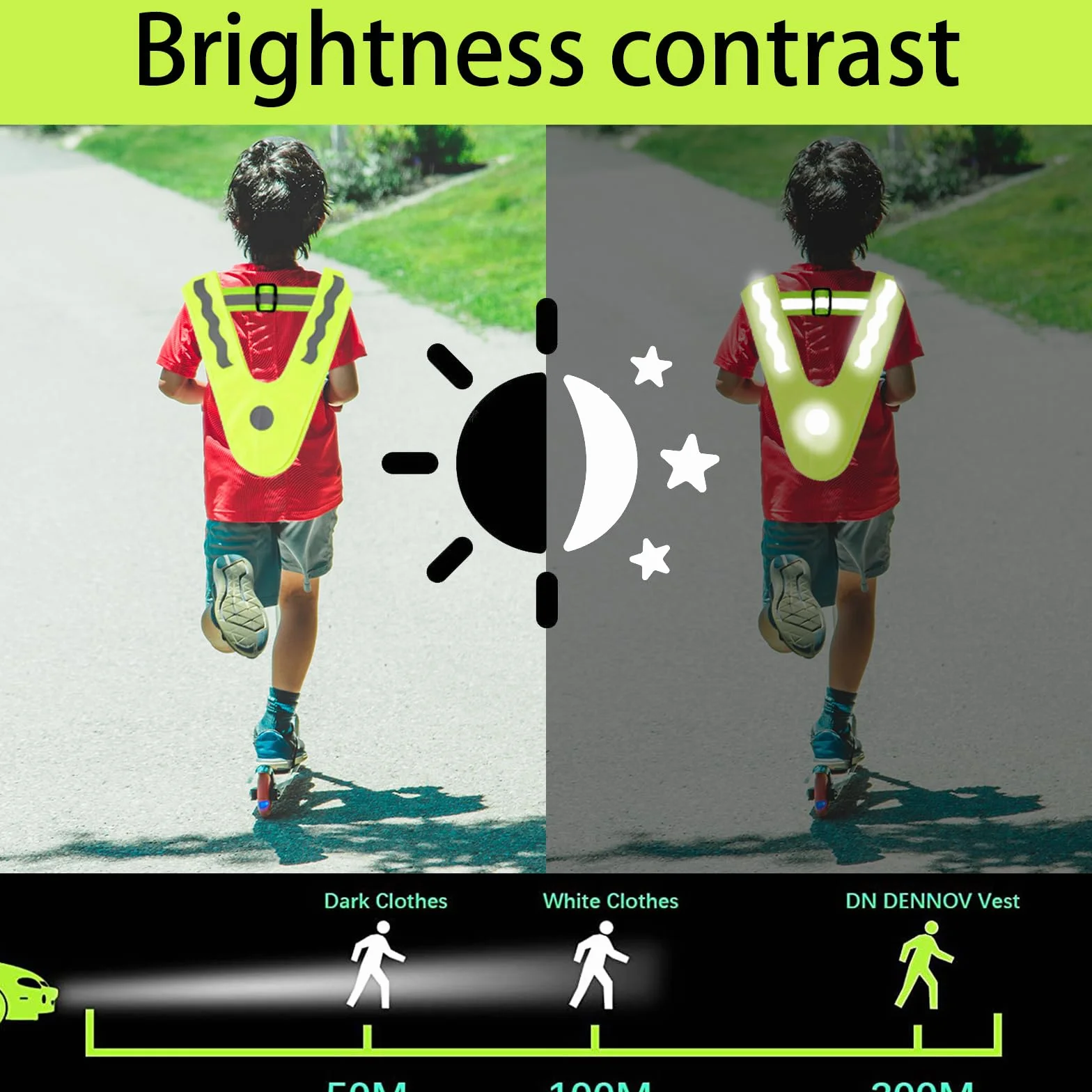 YOUYIKE 2 chalecos reflectantes para niños, en forma de V, amarillo, con bandas elásticas, chaleco luminoso para niños, chaleco reflectante para niños, para correr, ciclismo, carreteras nocturnas (C)