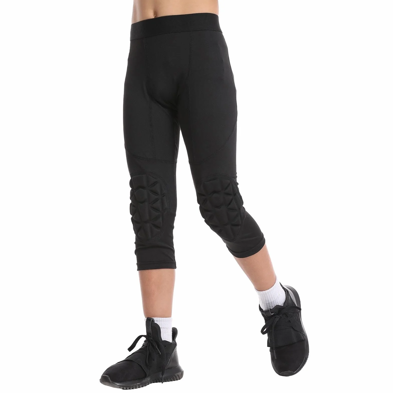 Hotfiary Pantalones de compresión niños jóvenes Rodilleras Baloncesto Leggings fútbol Acolchados 3/4 Mallas Deportivas atléticas Portero