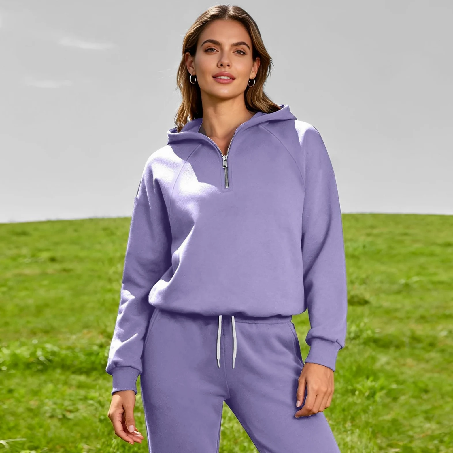 Hombre Conjunto con Capucha Cierre Claro 1/4 Top Pantalones De Correr | Chándal Hombre Conjunto de Correr Manga Larga Traje Deportivo Elástico Chándal Con Capucha Al Aire Libre