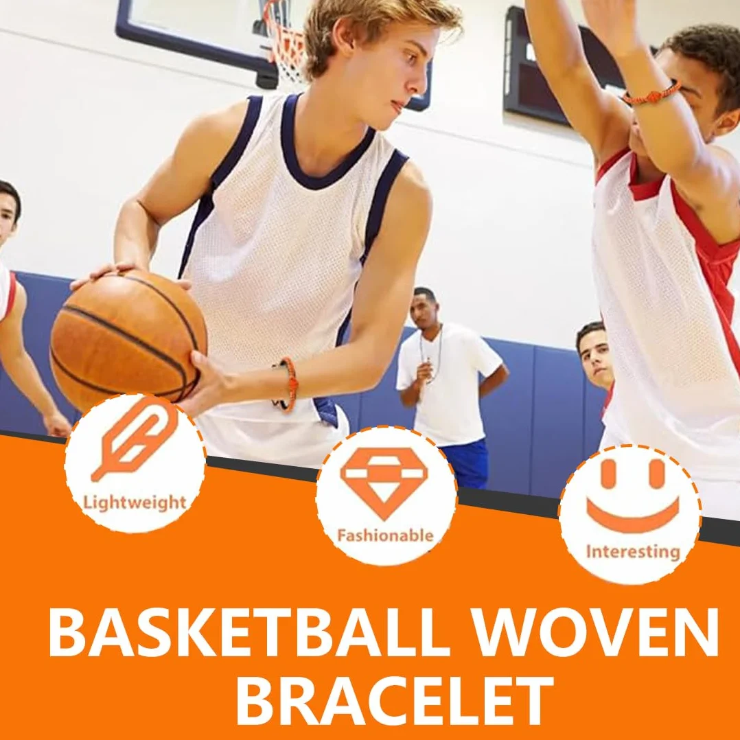 Pulsera de la amistad de 2 piezas, cuerda negra y naranja, colgante de baloncesto de silicona 3D, pulsera de baloncesto para niños, un gran regalo para los amantes del baloncesto.