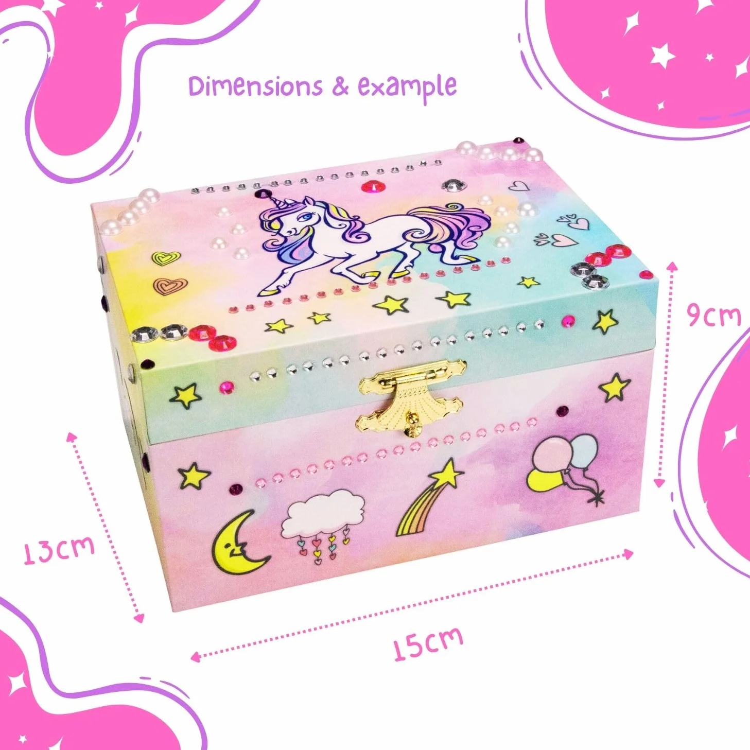 GICO Joyero DIY Unicornio para Niñas con Música, Figura Giratoria y Espejo 15 x 13 x 9 cm